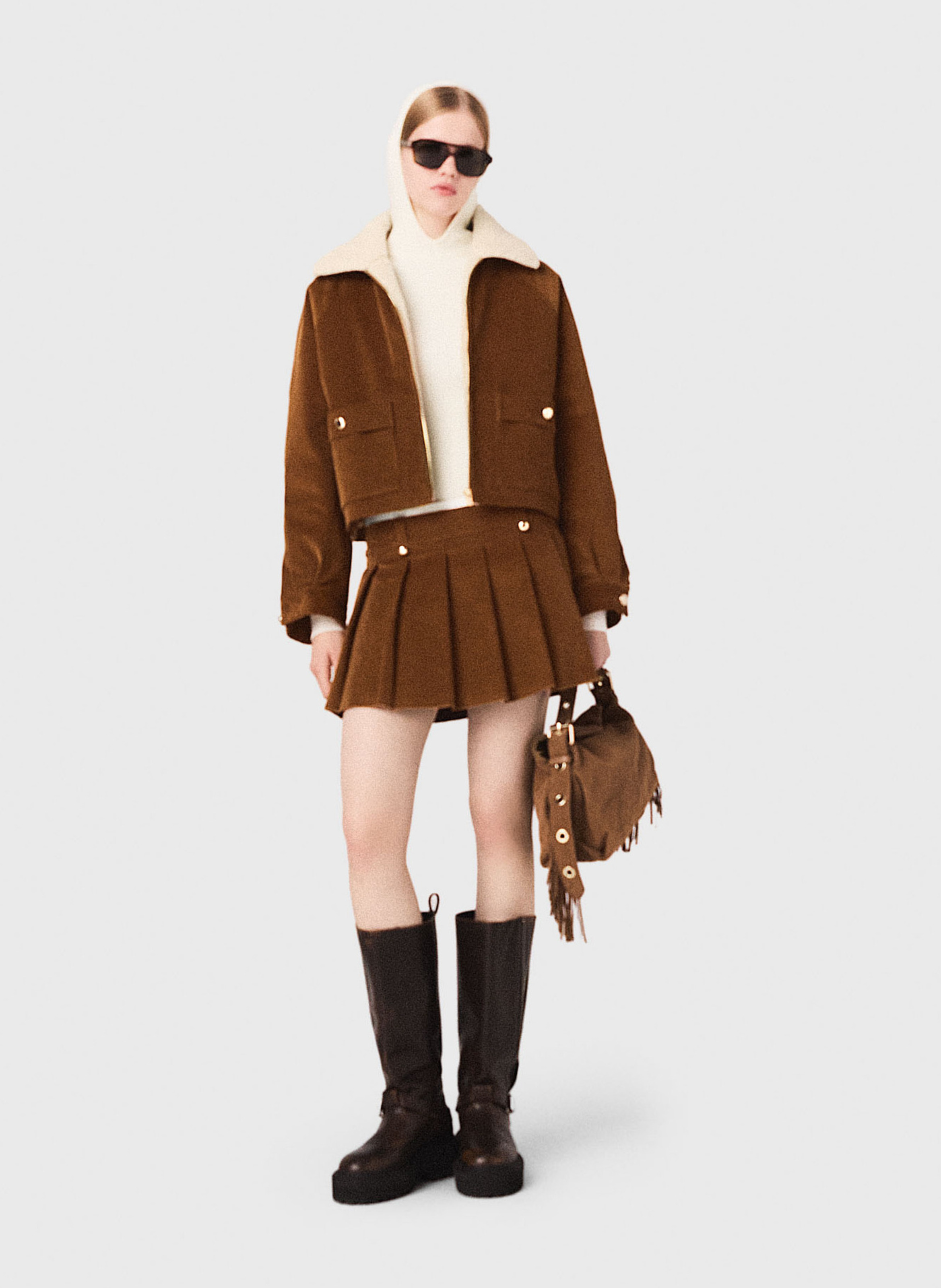 Veste courte droite zippée MAJE Marron