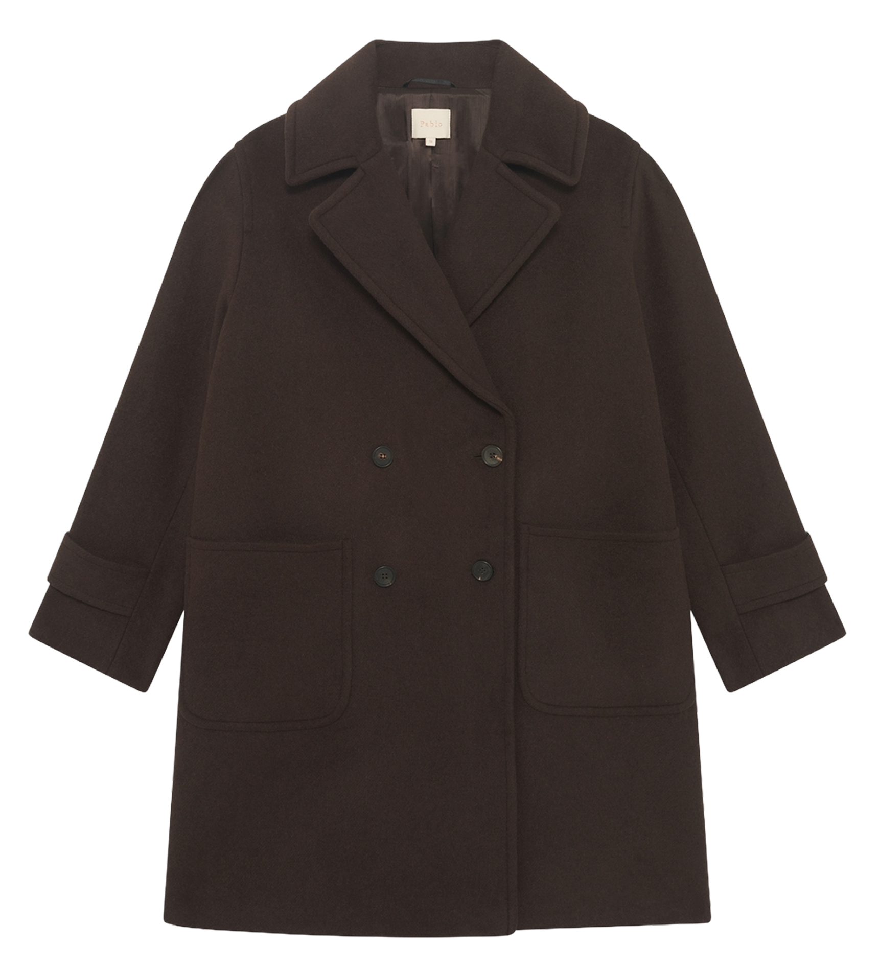 Mid-length loose-fitting plain buttoned coat PABLO Brown