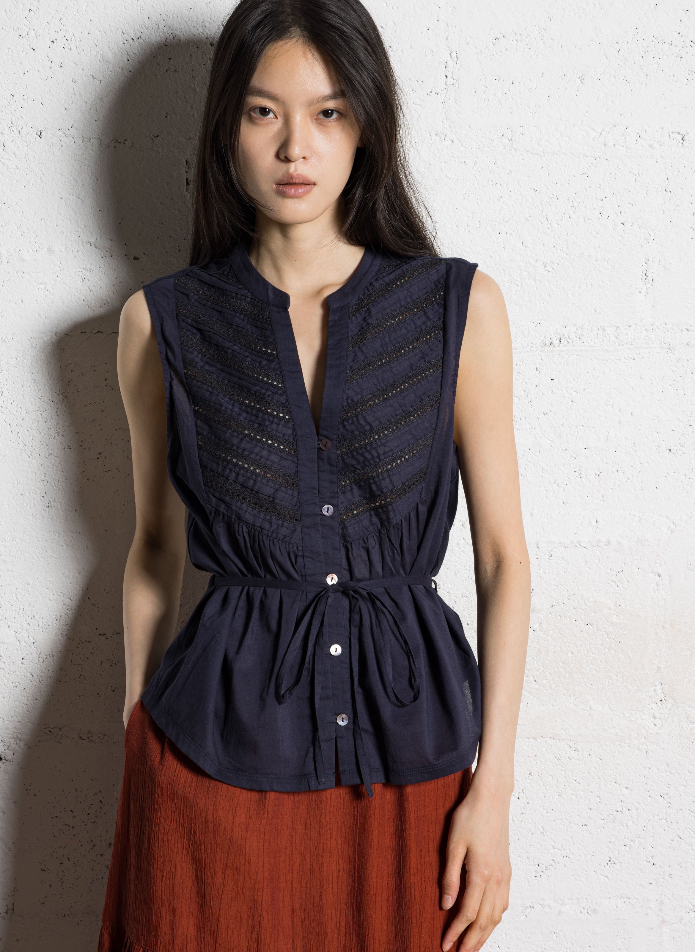 Top en coton col tunisien NICE THINGS Bleu