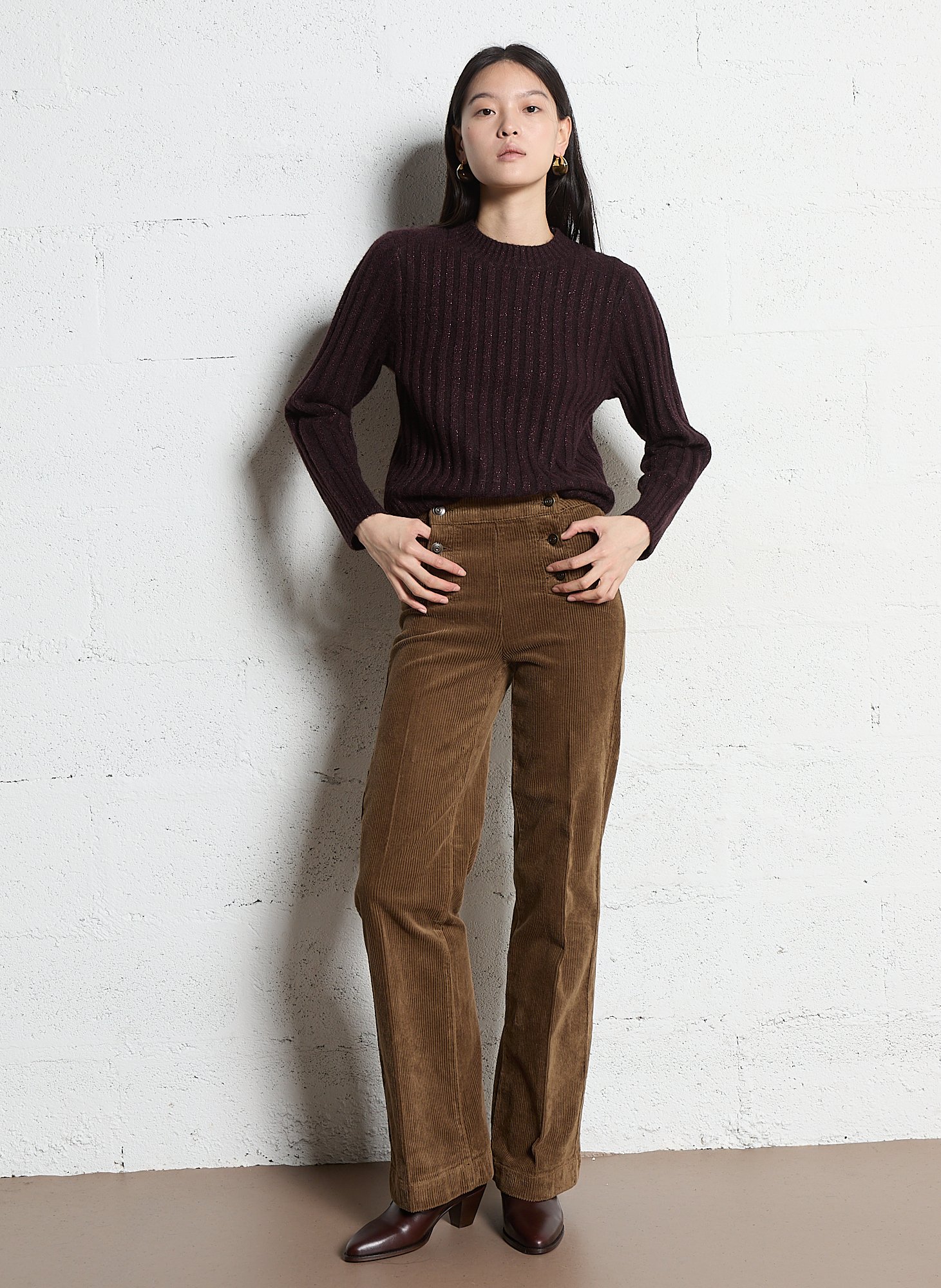 Pull droit col rond en maille métallisée Violet