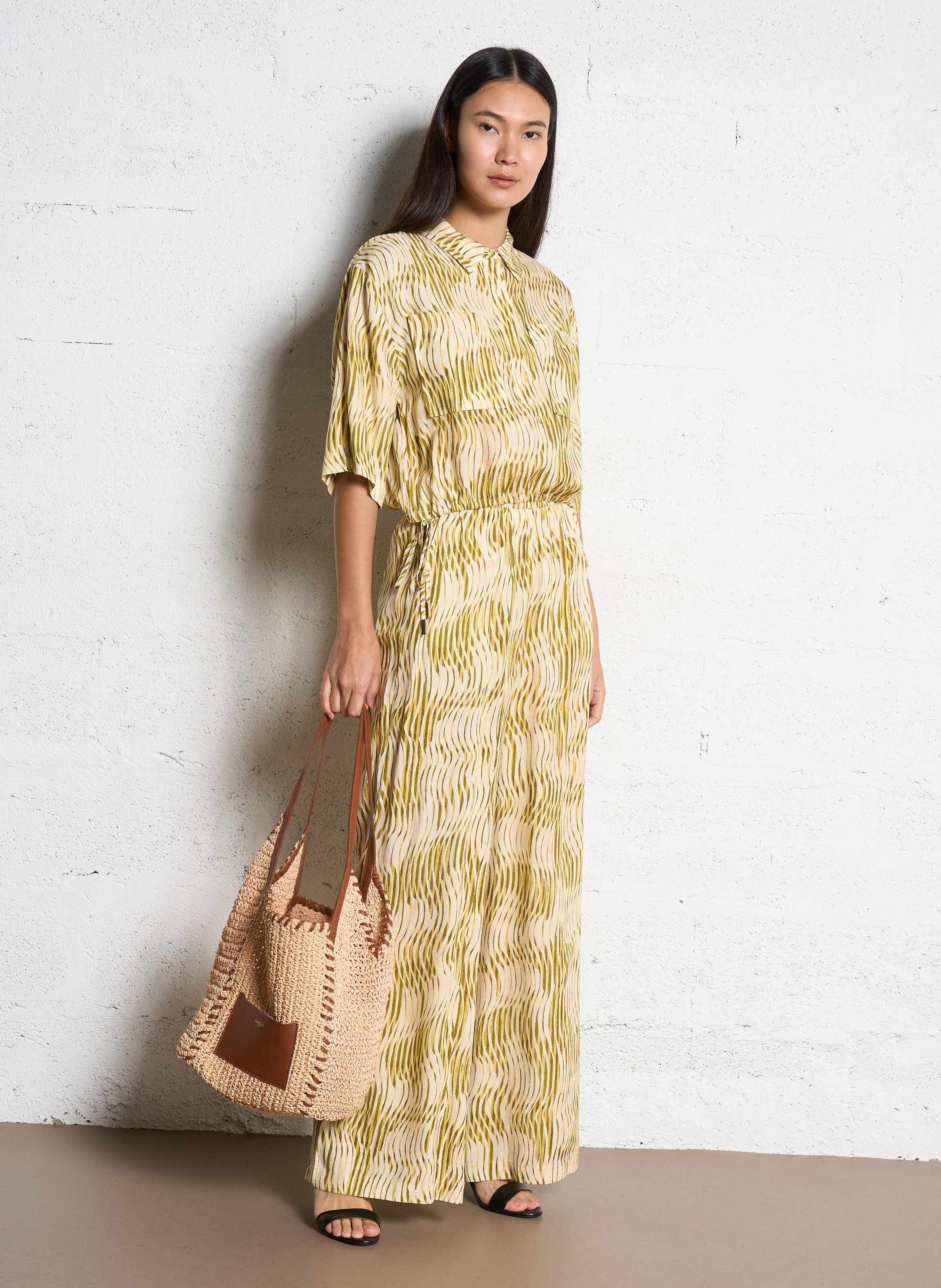 Blouse courte boutonnée à motifs SUNCOO Vert