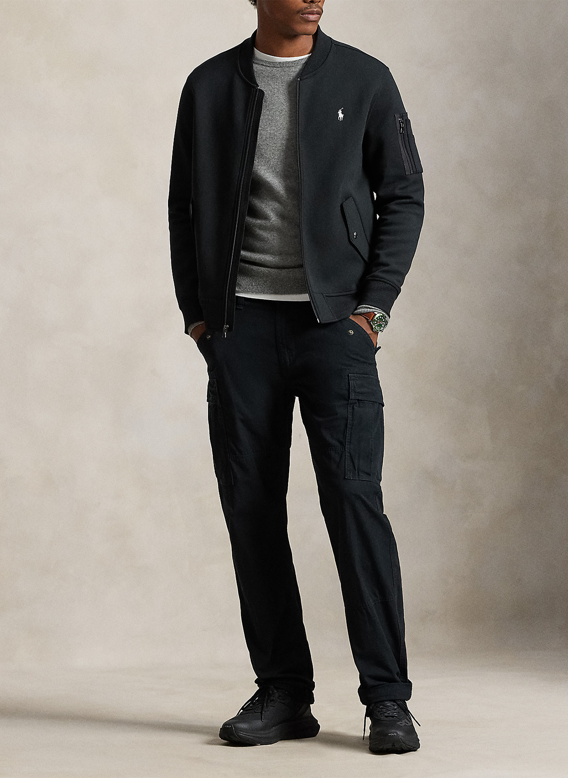 Round-neck cotton-blend jacket POLO RALPH LAUREN Black