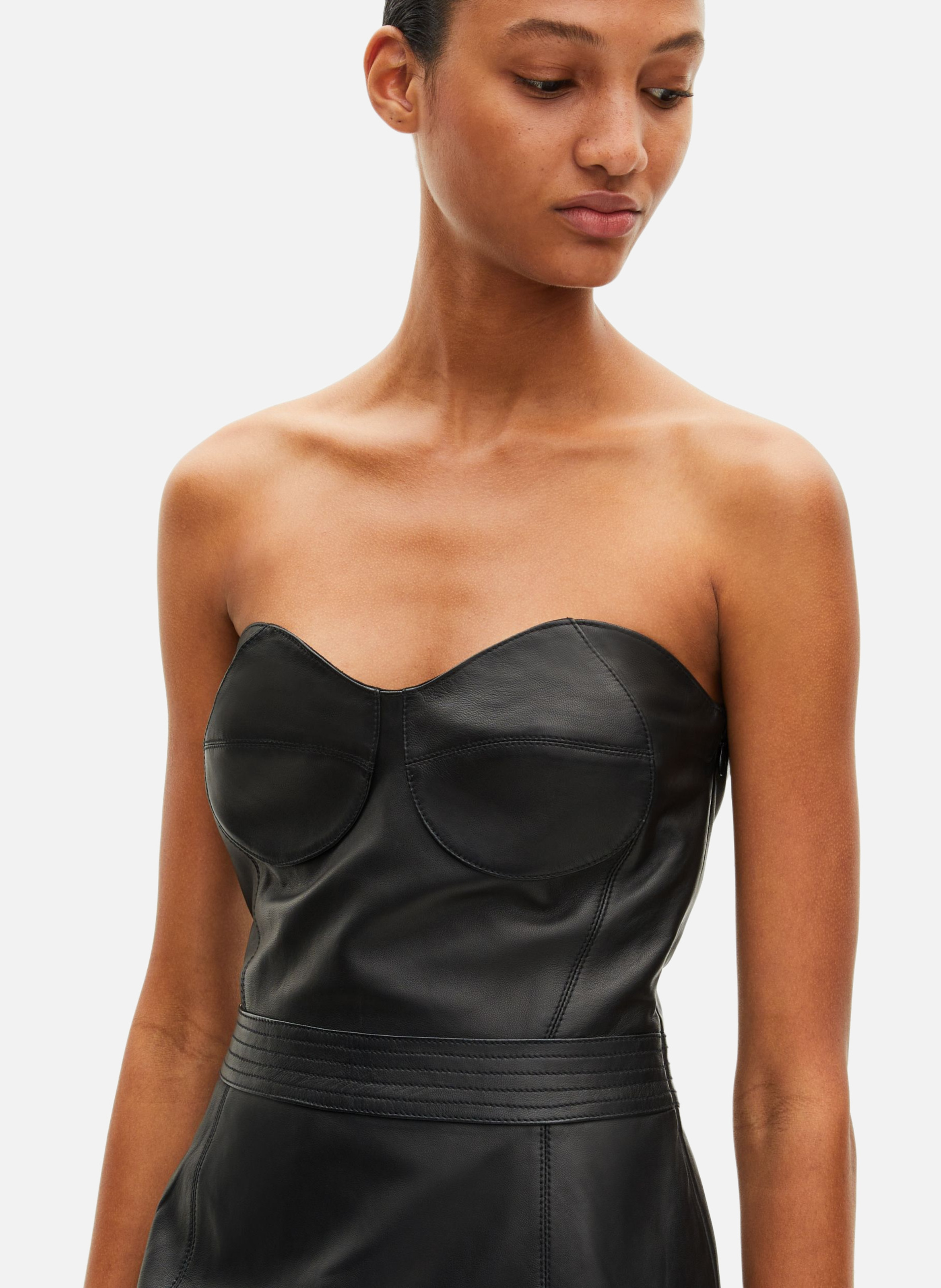 Short strapless leather dress THE KOOPLES Black