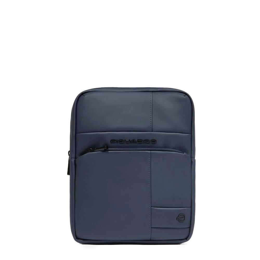 Men's iPad® bag in water-repellent rubber-effect canvas with RFID protection PIQUADRO Blue