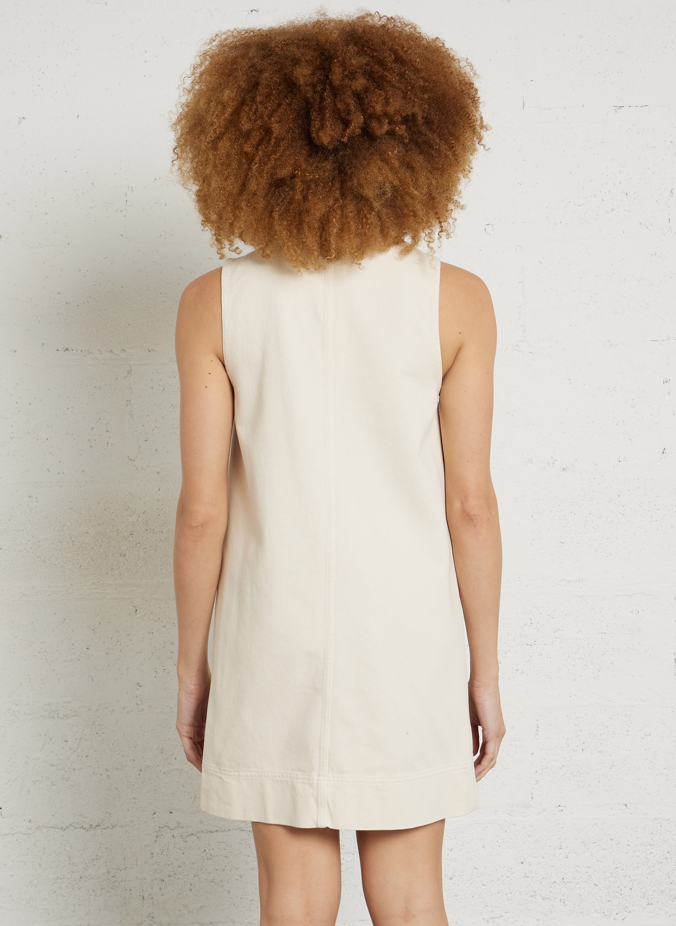 Robe droite col V en denim  DES PETITS HAUTS Beige