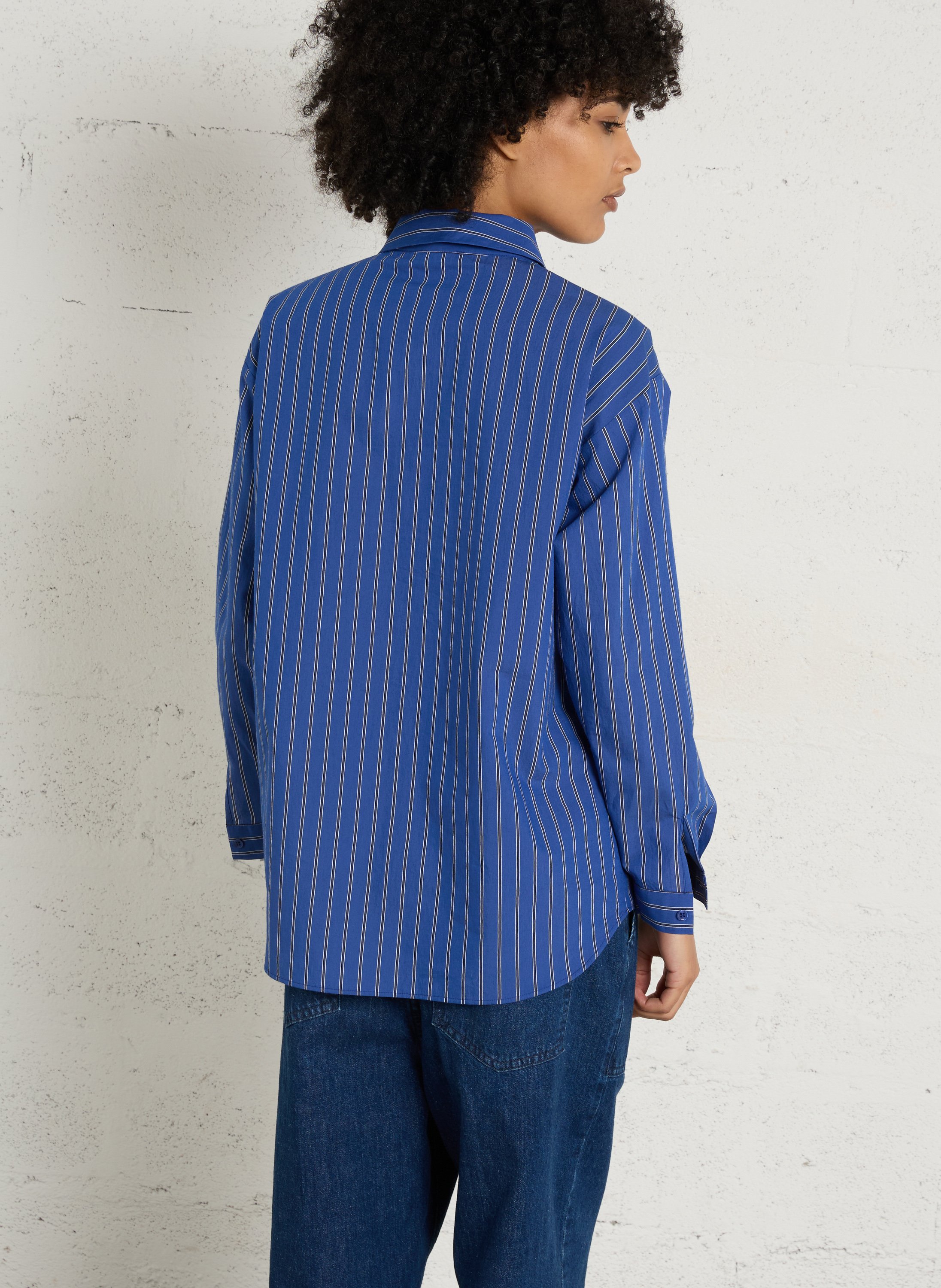 Chemise oversize col classique en coton mélangé rayé MAISON 123 Bleu