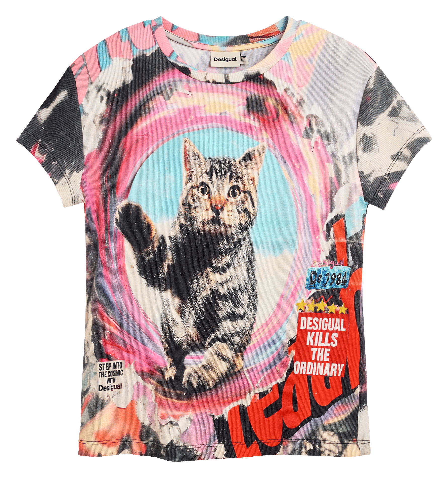 Tee-shirt col rond en coton mélangé DESIGUAL Rouge