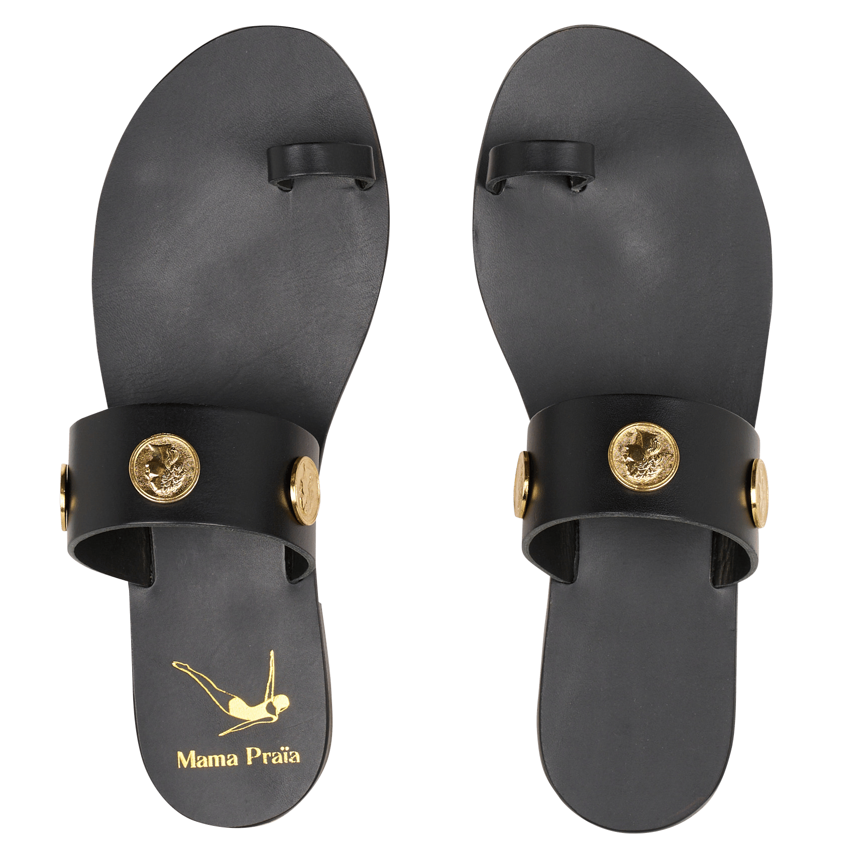 Platte leren teenslippers MAMA PRAIA Zwart