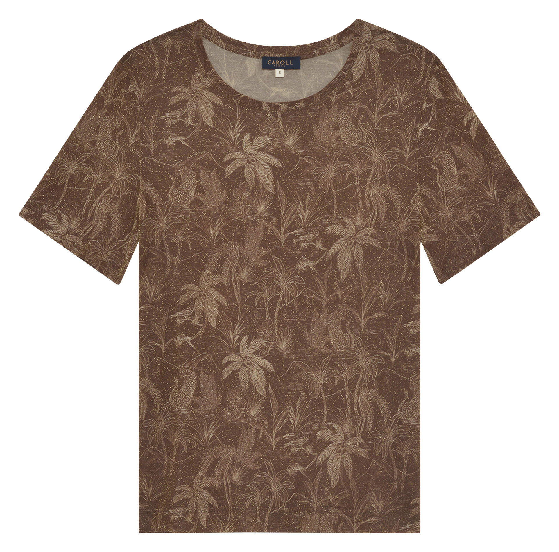 Tee-shirt col rond imprimé CAROLL Marron