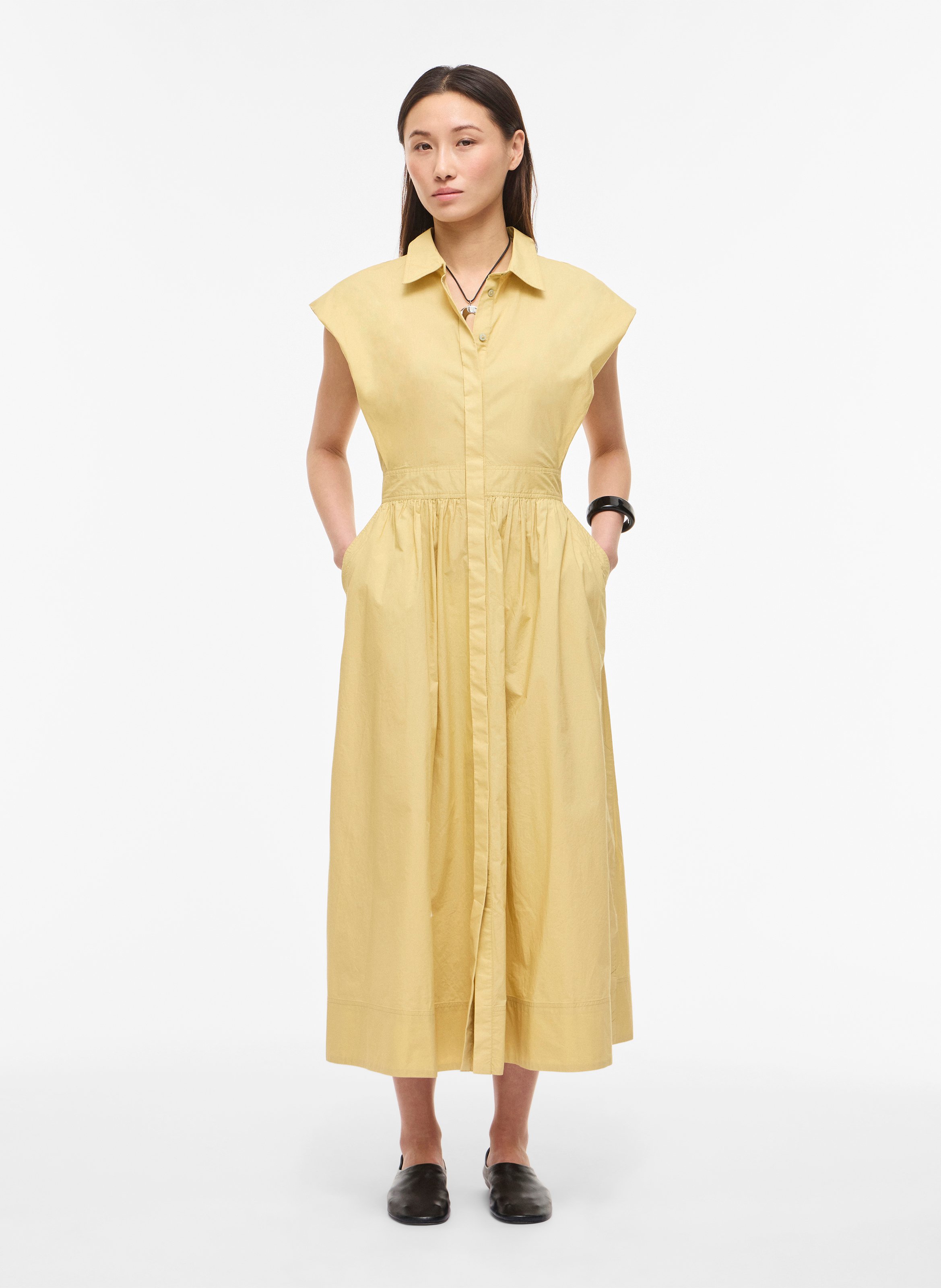 Midikleid aus Bio-Baumwolle mit klassischem Kragen ROUGE EDIT Grun