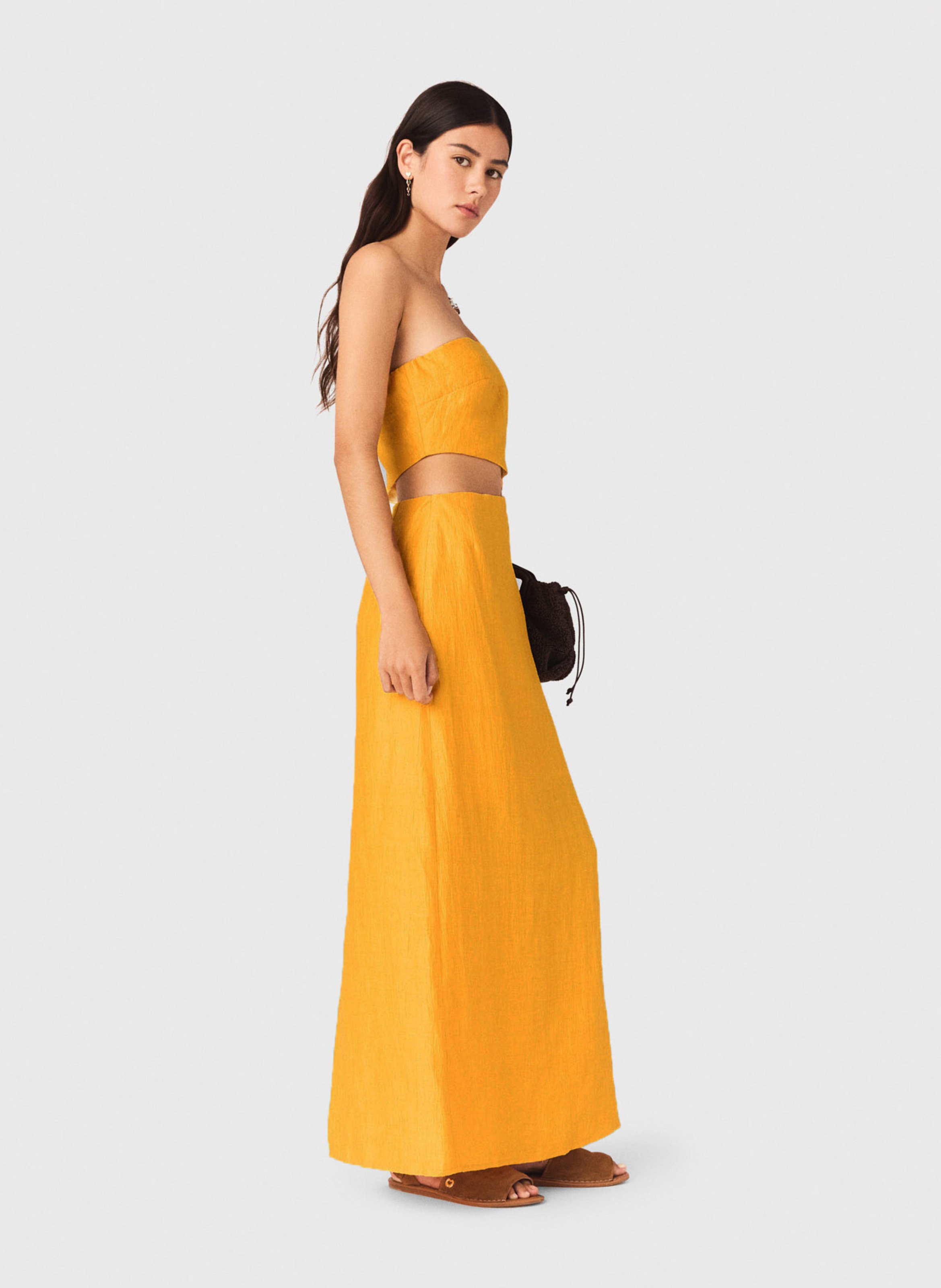 Robe longue unie en lin mélangé MAJE Orange
