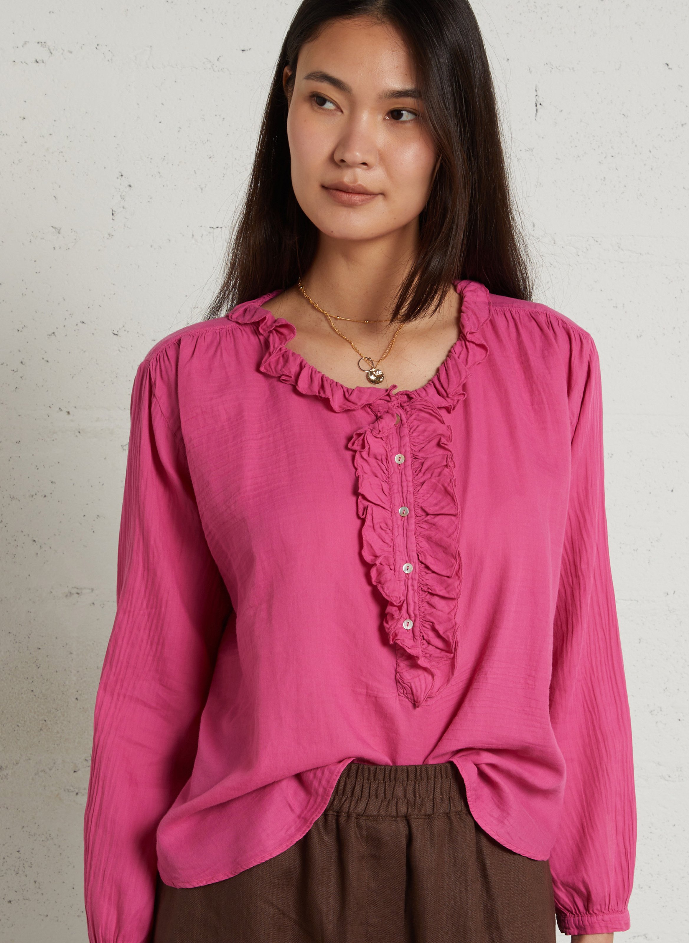 Blouse met ronde hals en ruches BELLA JONES Roze