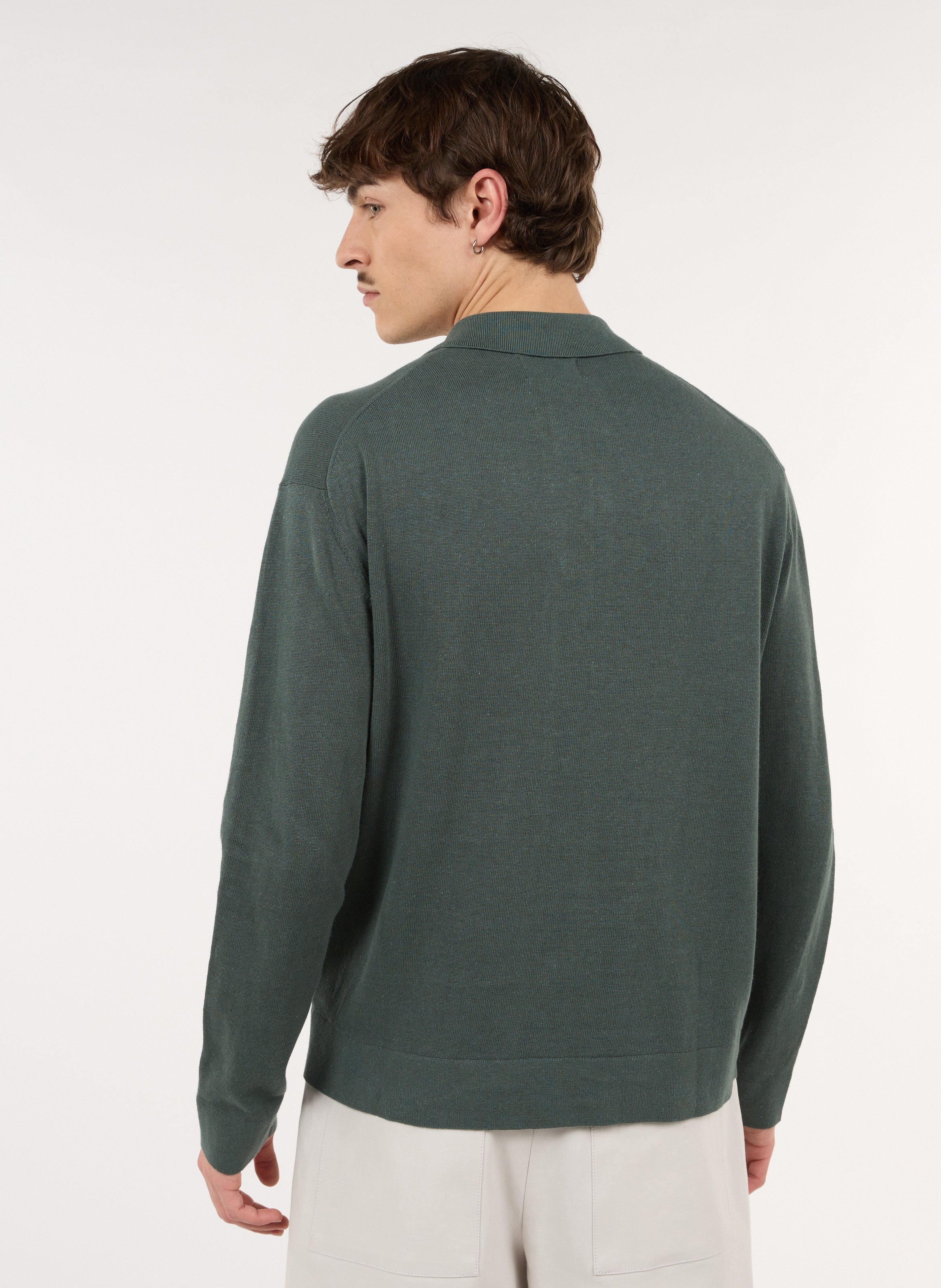 Gerade geschnittener Cardigan mit klassischem Kragen aus Baumwoll-Leinen-Mischgewebe SAISON 1865 Grun