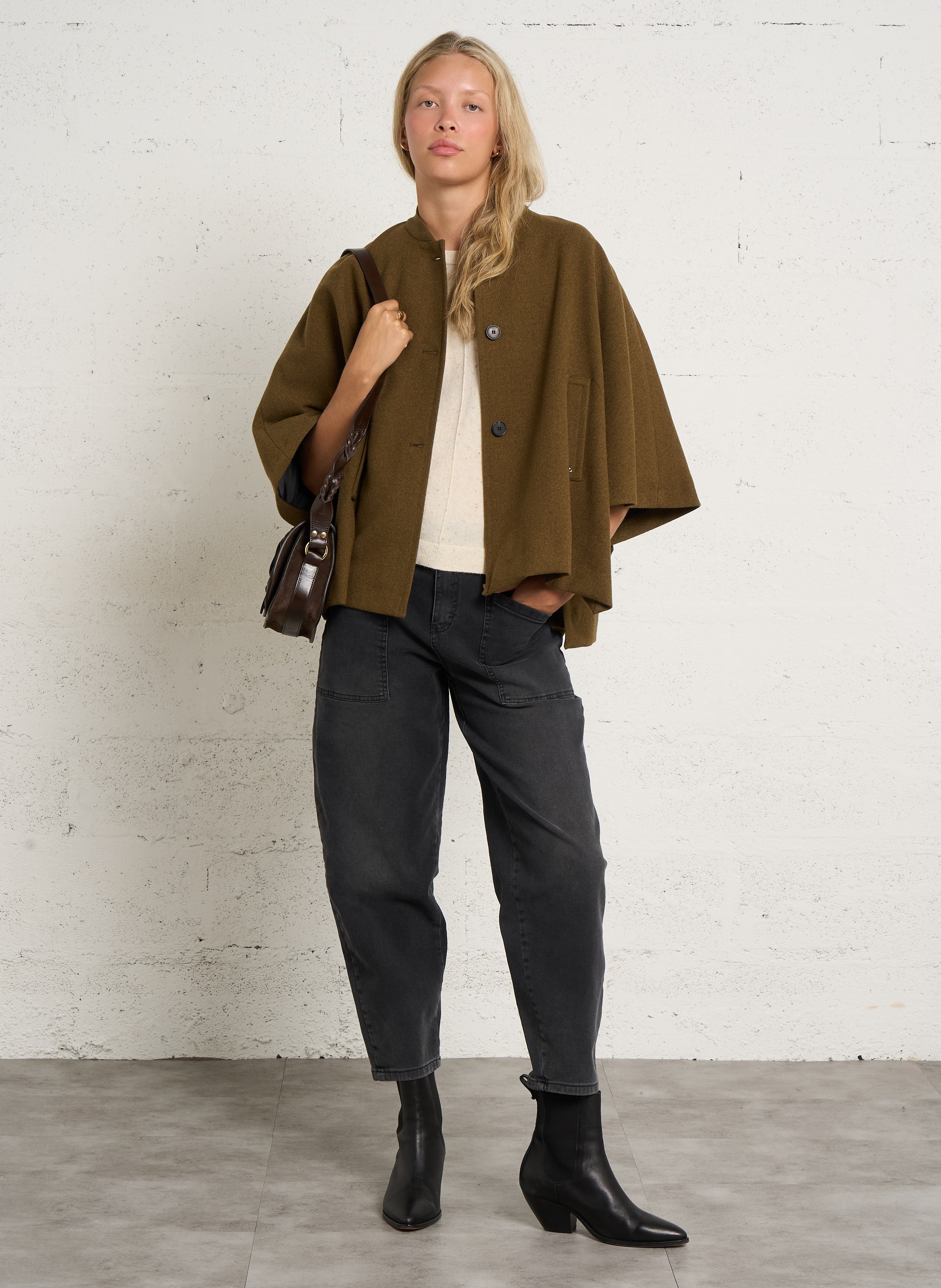Short Oversized Solid Color Coat PLEASE Khaki