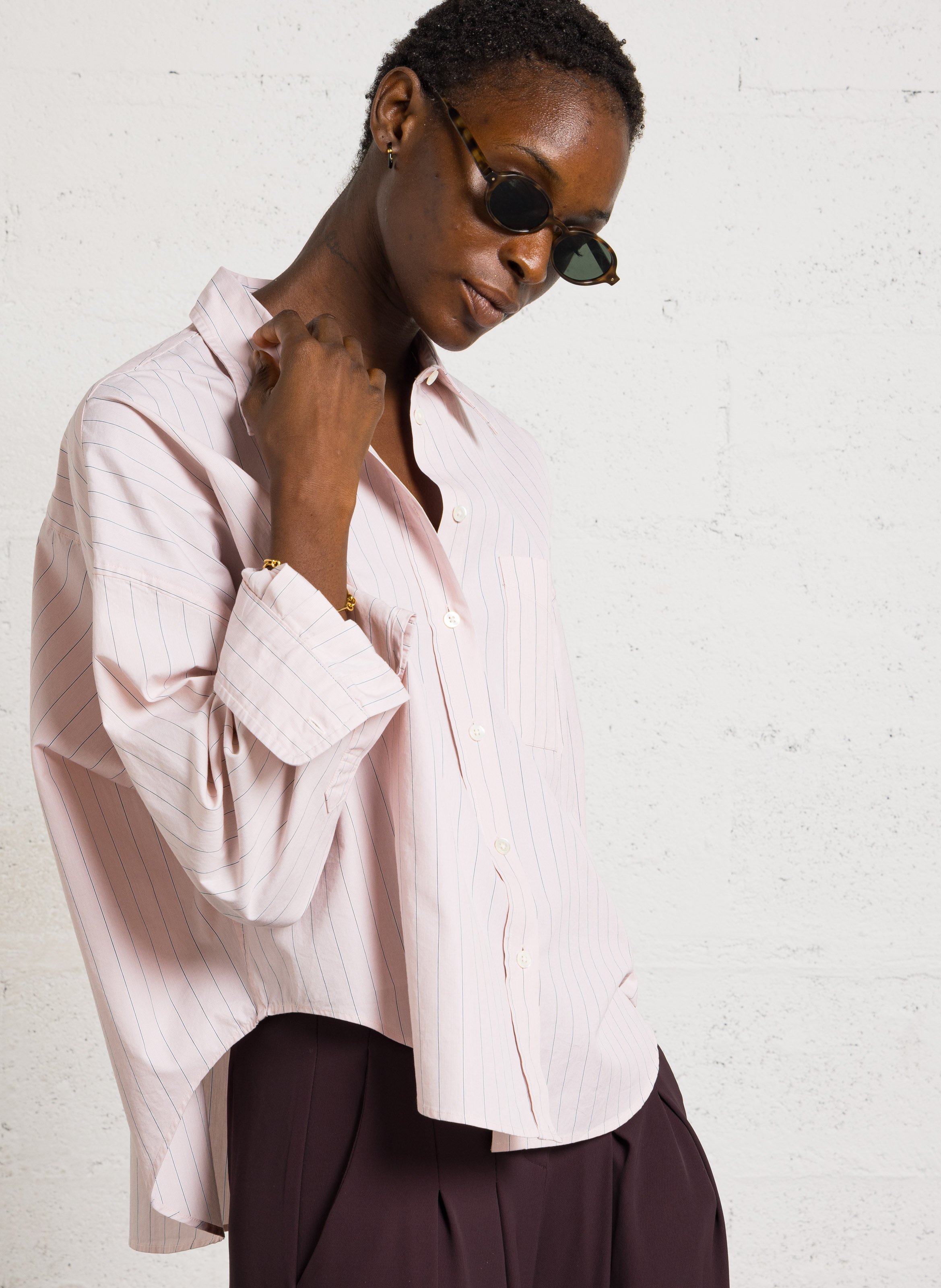 Oversized round neck striped cotton shirt BELLEROSE Stripes