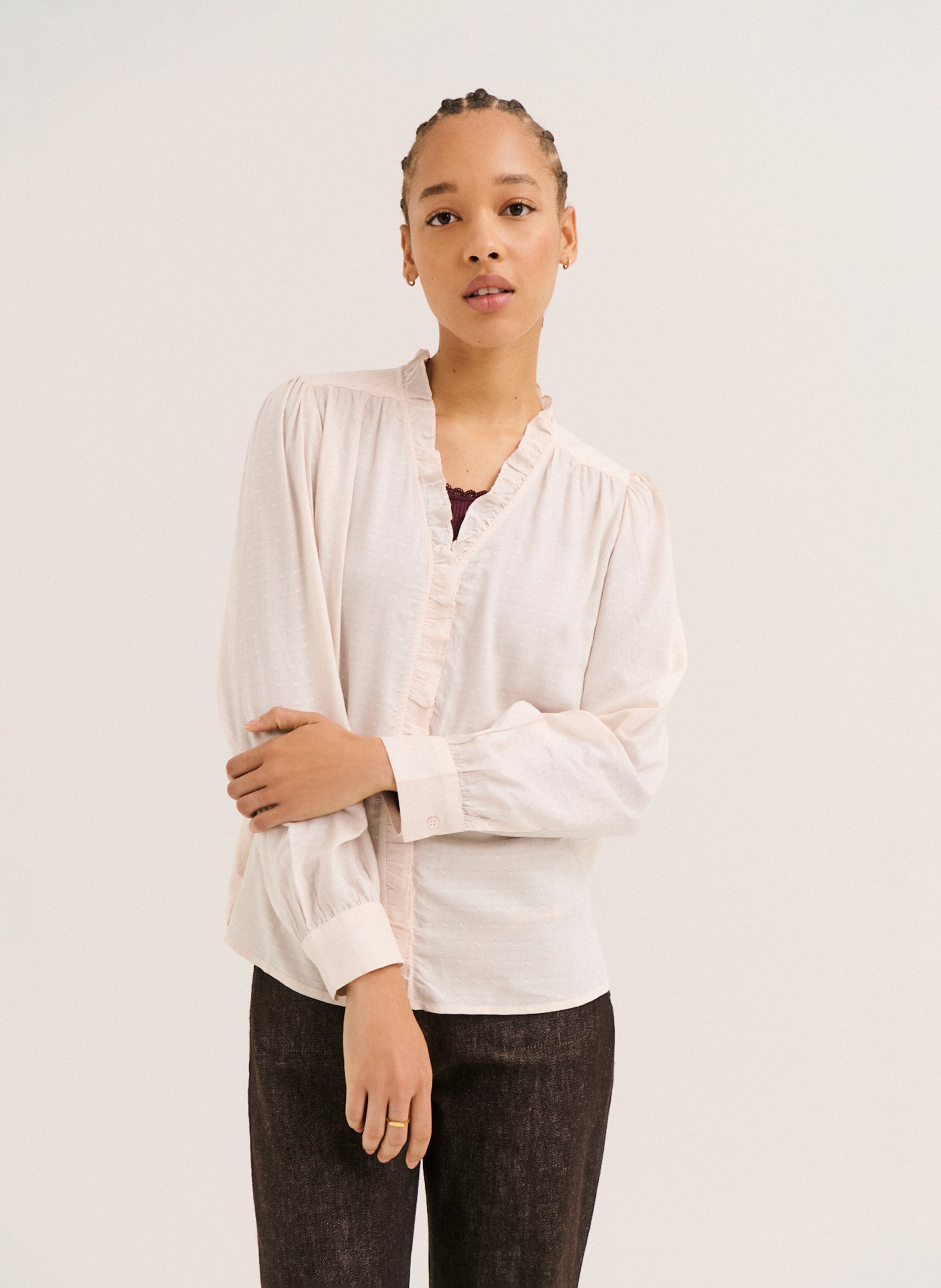 Chemise droite col V PABLO Rouge