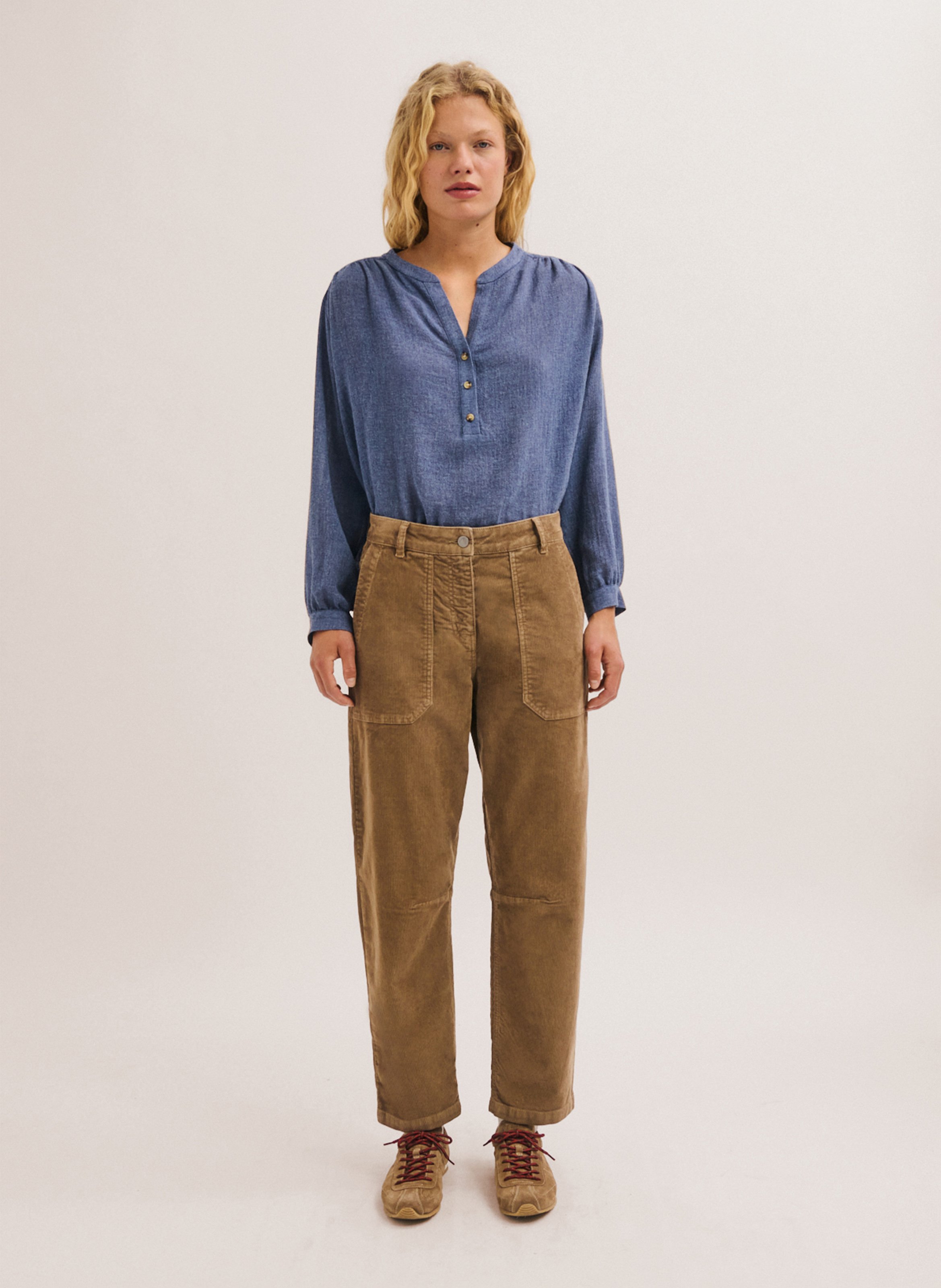 Velvet barrel pants PABLO Beige
