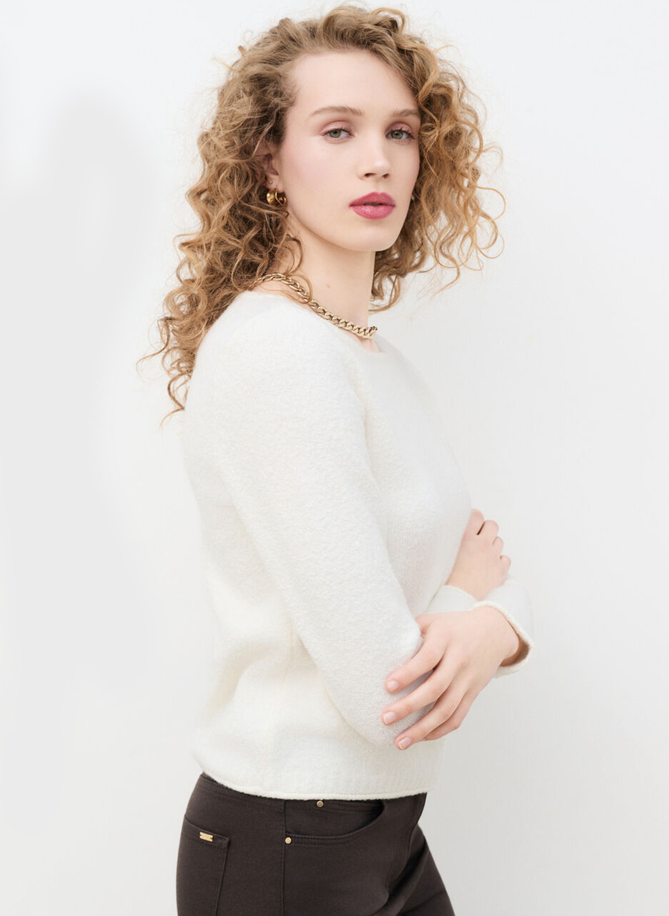 Straight cut boat neck solid color sweater CAROLL Beige
