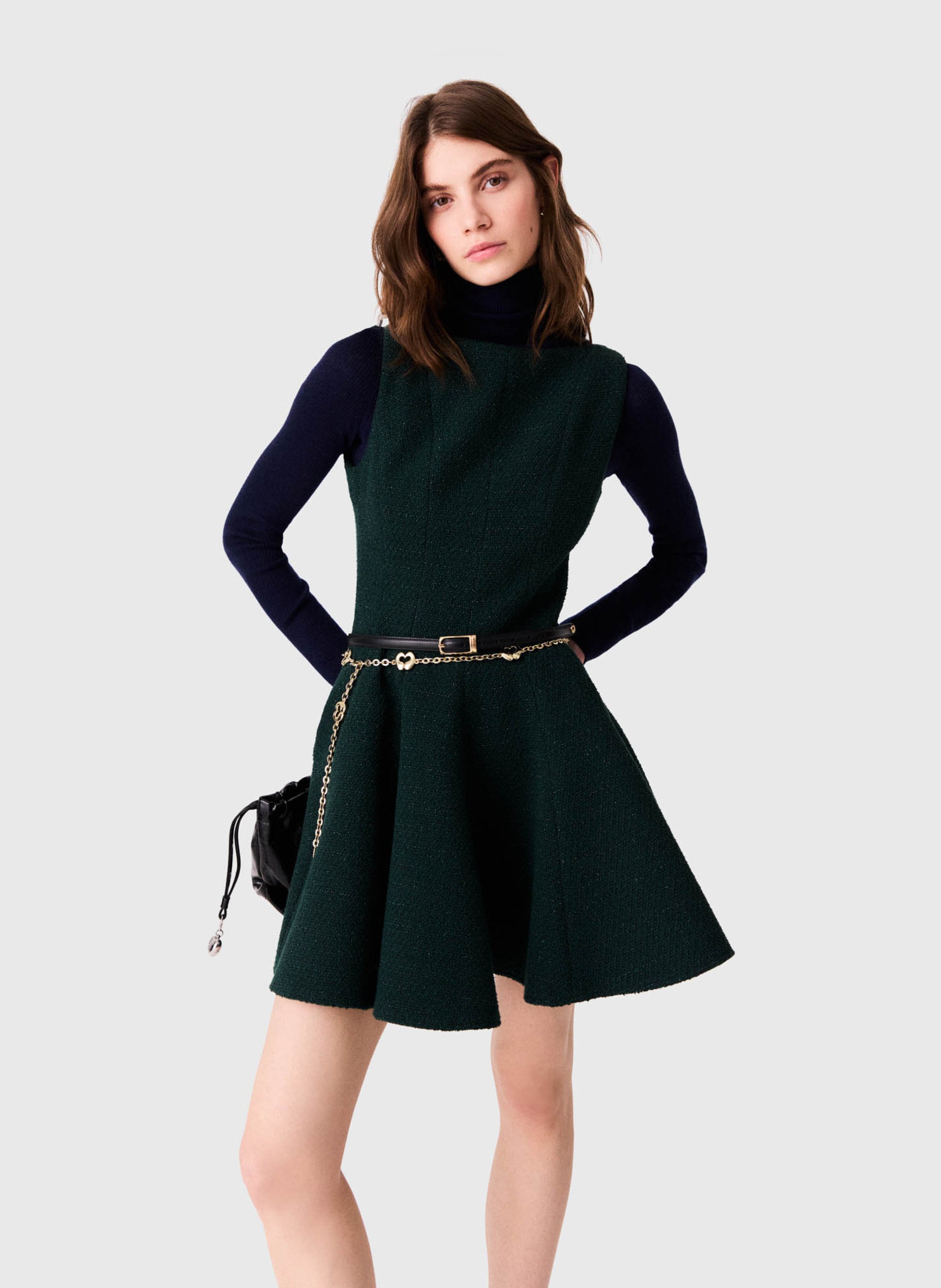 Robe courte sans manches en tweed de coton mélangé MAJE Vert