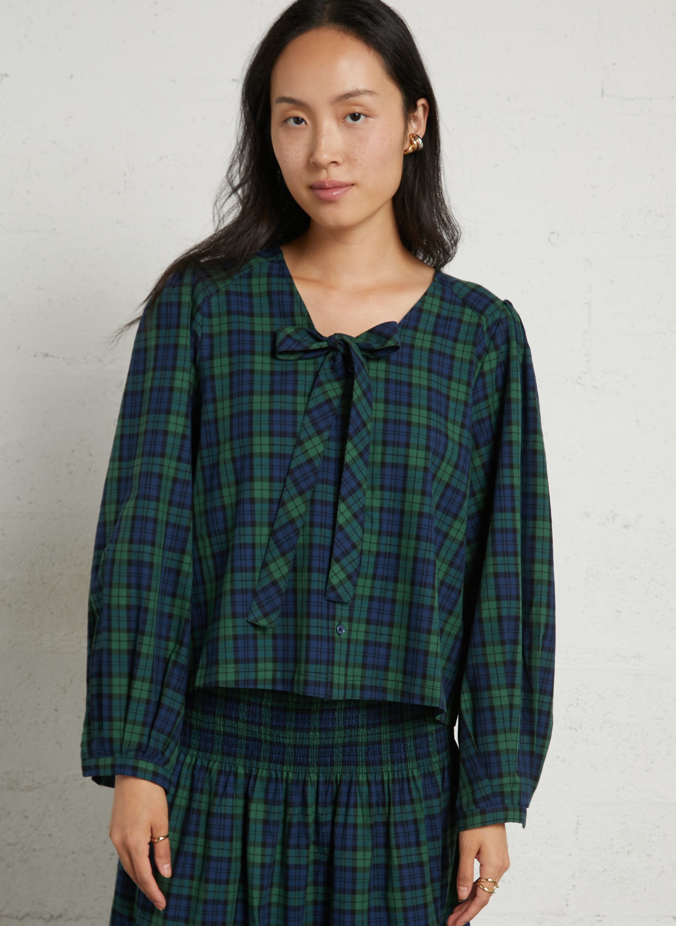 Cotton blouse with lavallière collar THE TINY BIG SISTER Blue