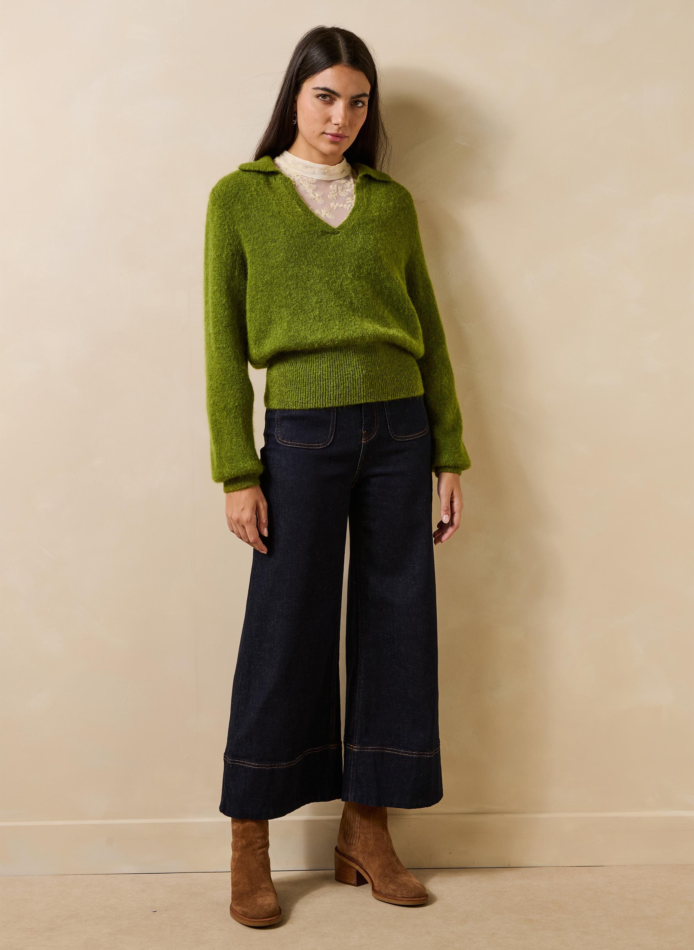  Pull en maille col polo LA FEE MARABOUTEE Vert