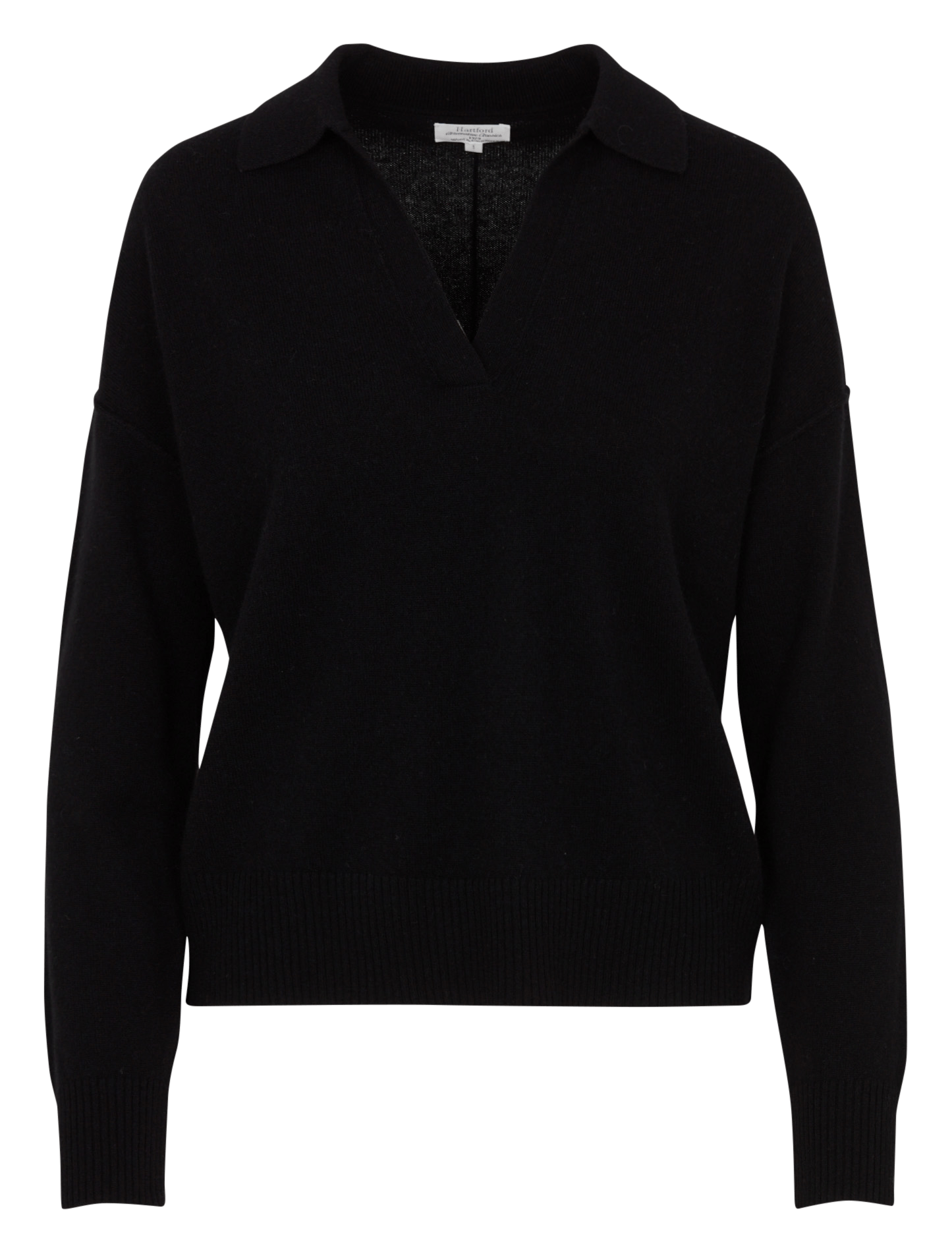 Pull col rond droit en laine et cachemire HARTFORD Noir