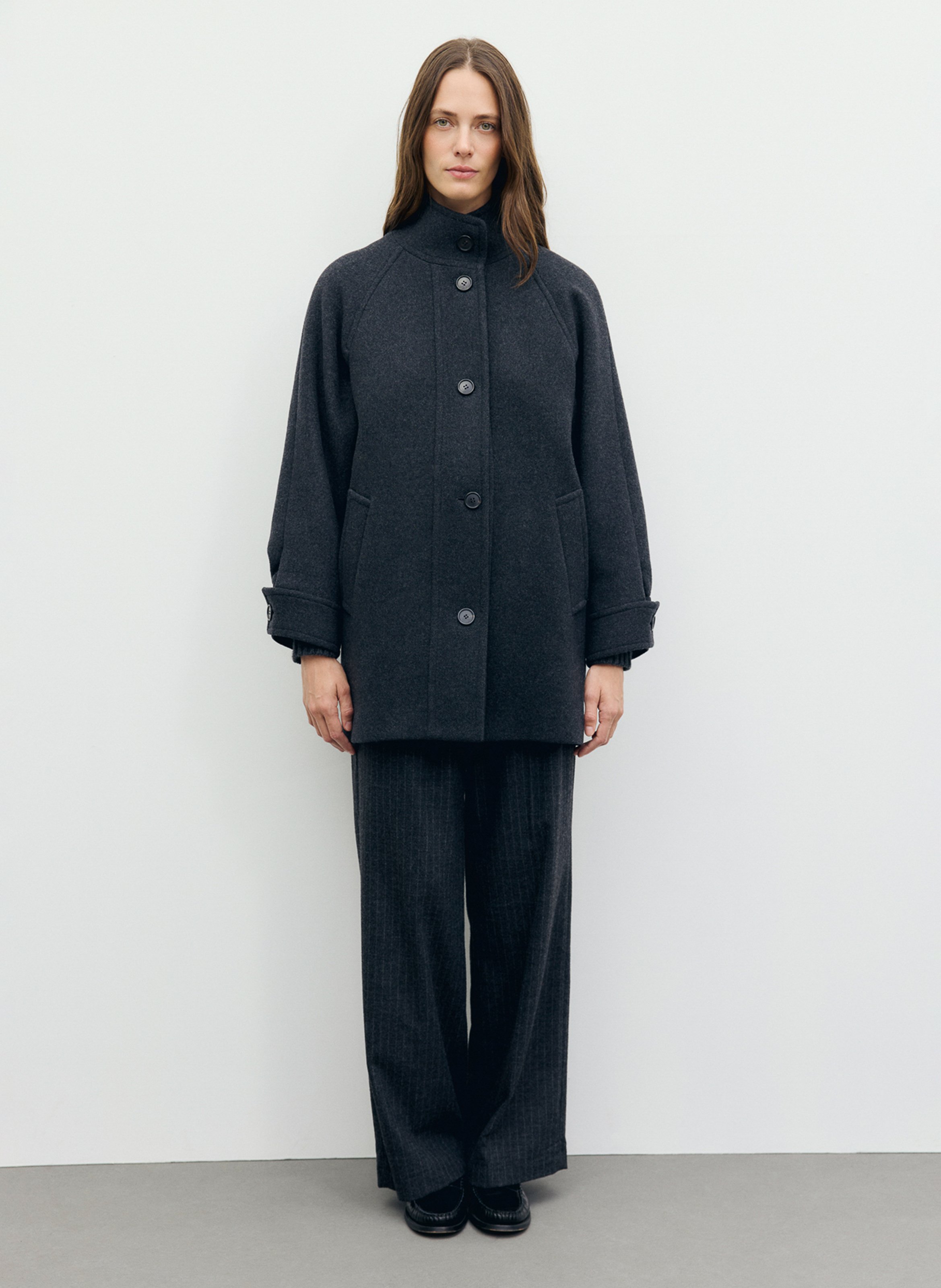 Straight wool-blend coat with high collar GERARD DAREL Grey