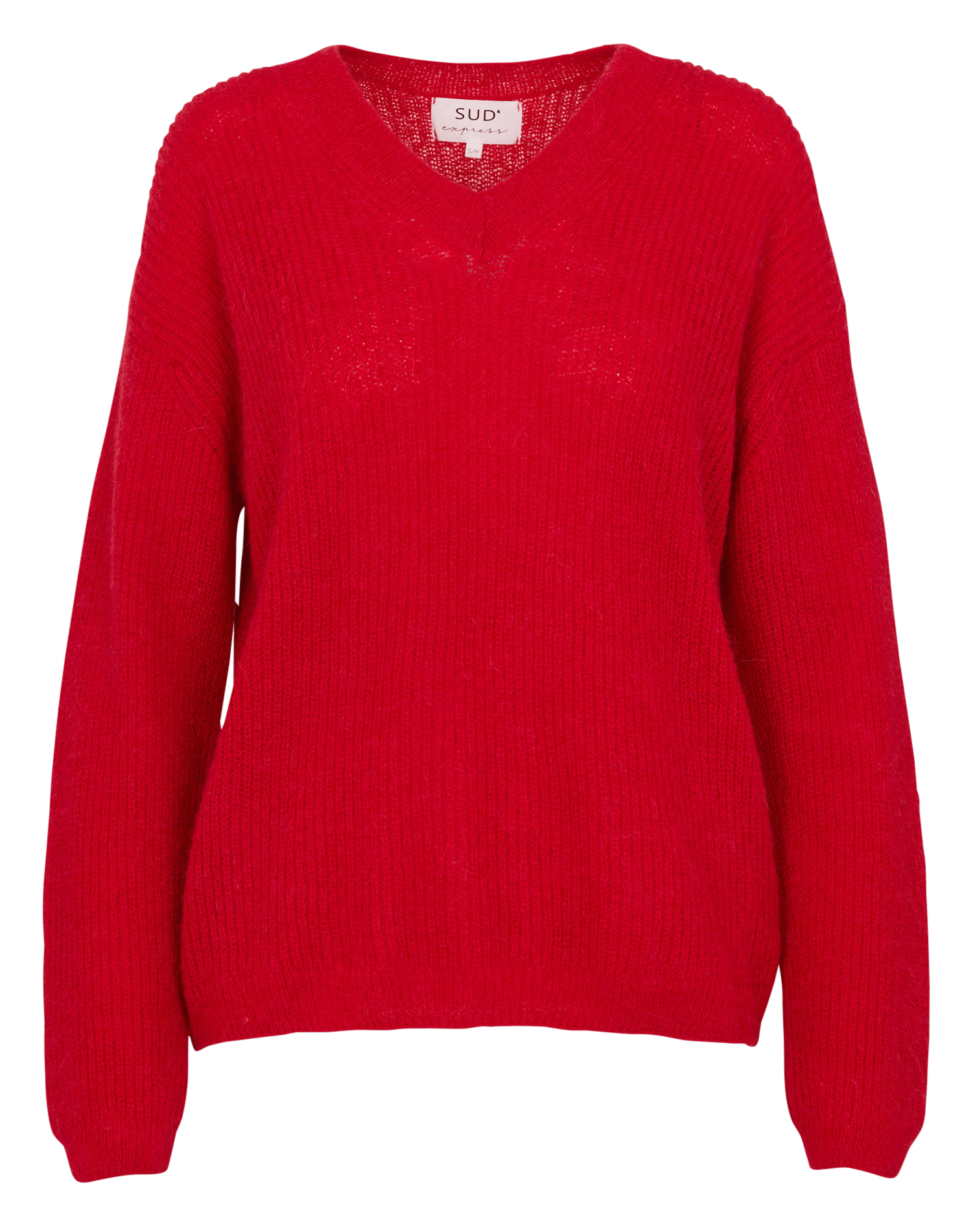 Ruimvallende trui met V-hals | wolblend SUD EXPRESS Rood