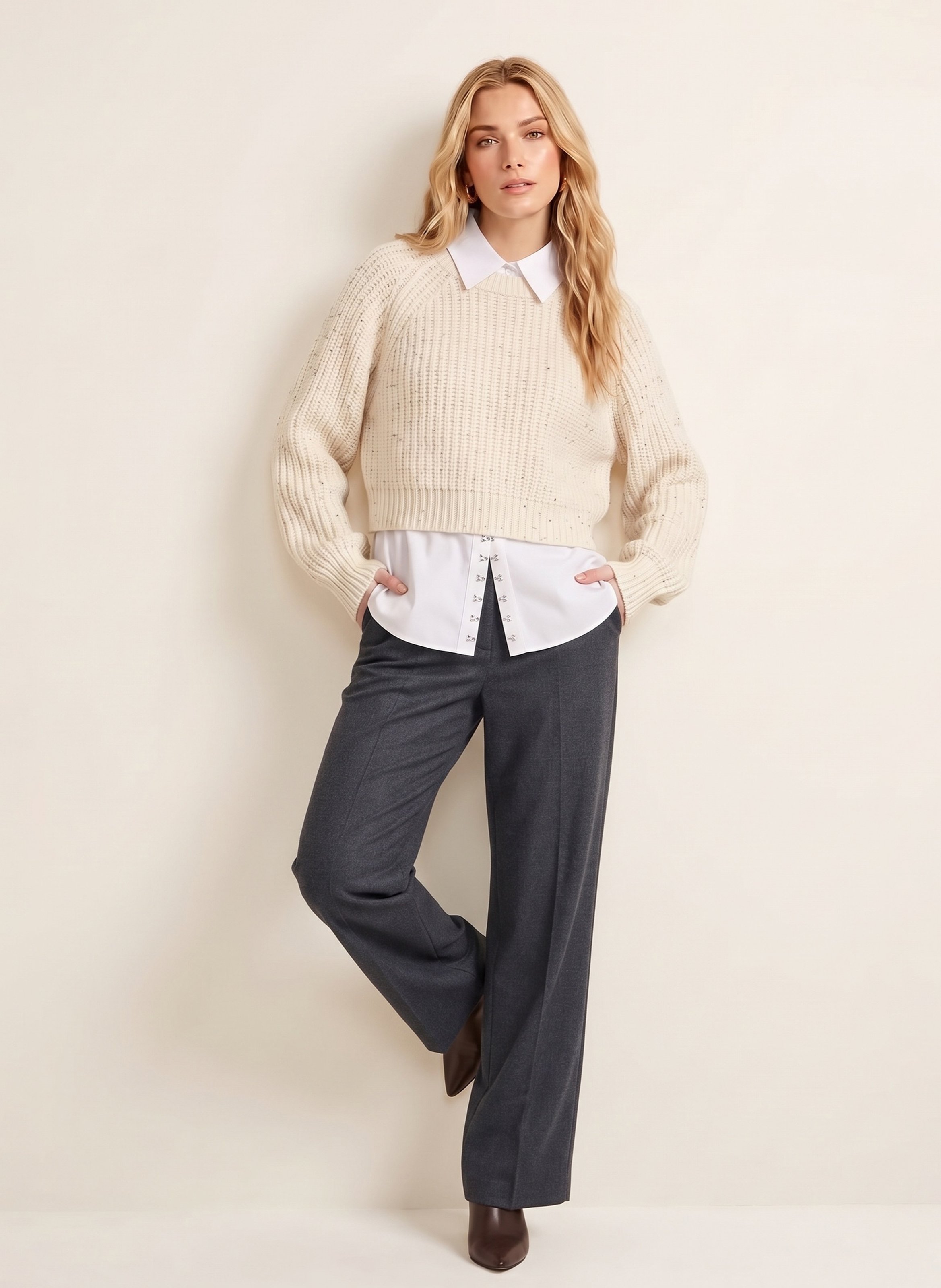 Straight-fit sequinned crew-neck sweater KOOKAI White