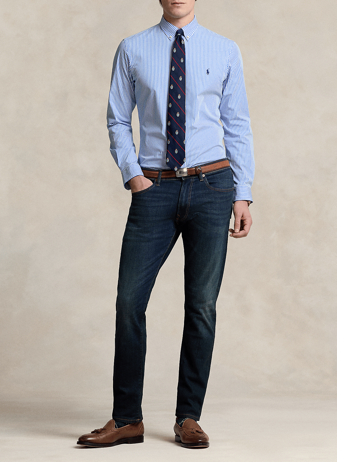 Chemise col américain slim-fit en coton stretch POLO RALPH LAUREN Bleu