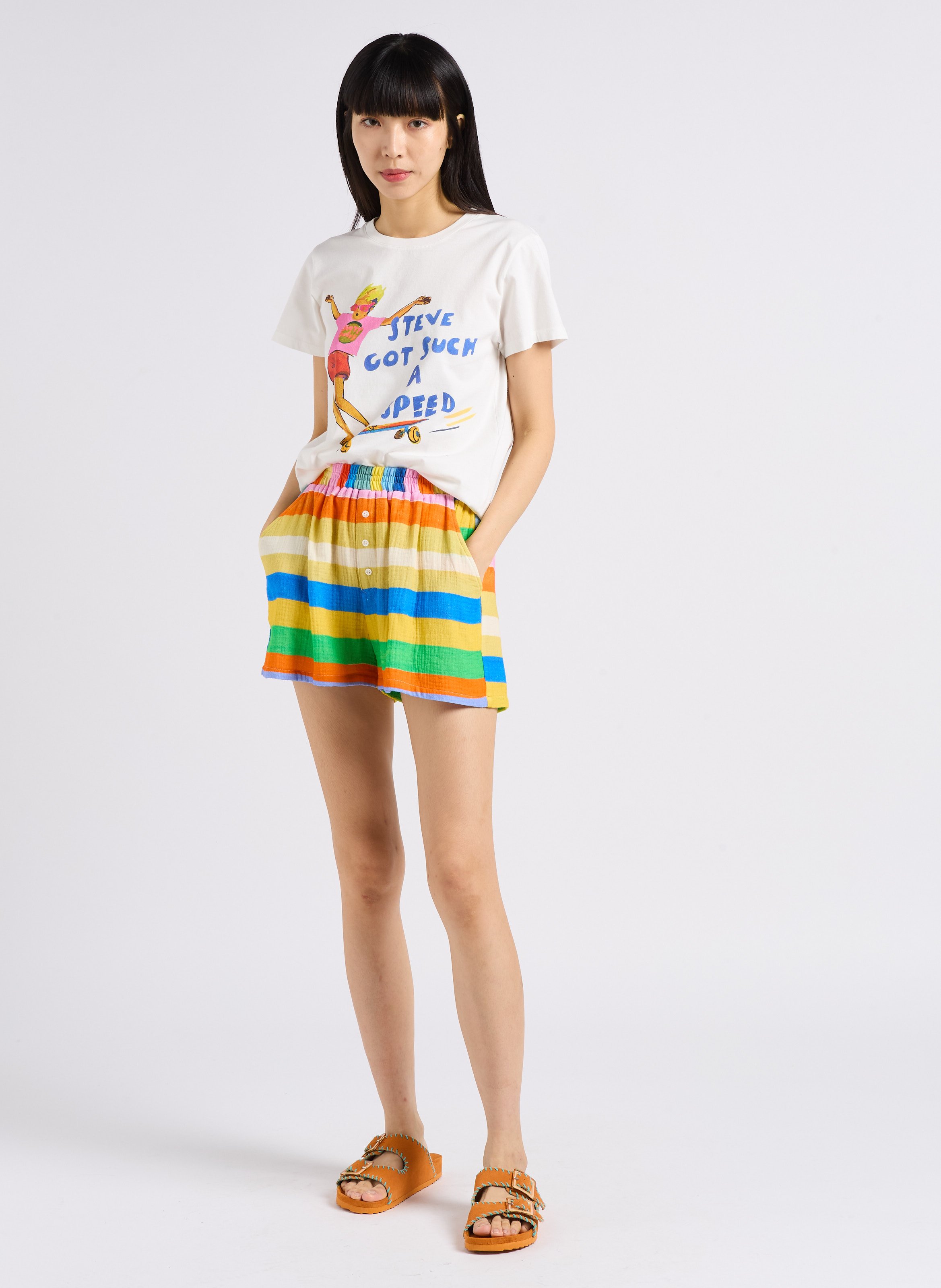 Gestreifte Shorts aus Baumwollgaze G.KERO Mehrfarbig