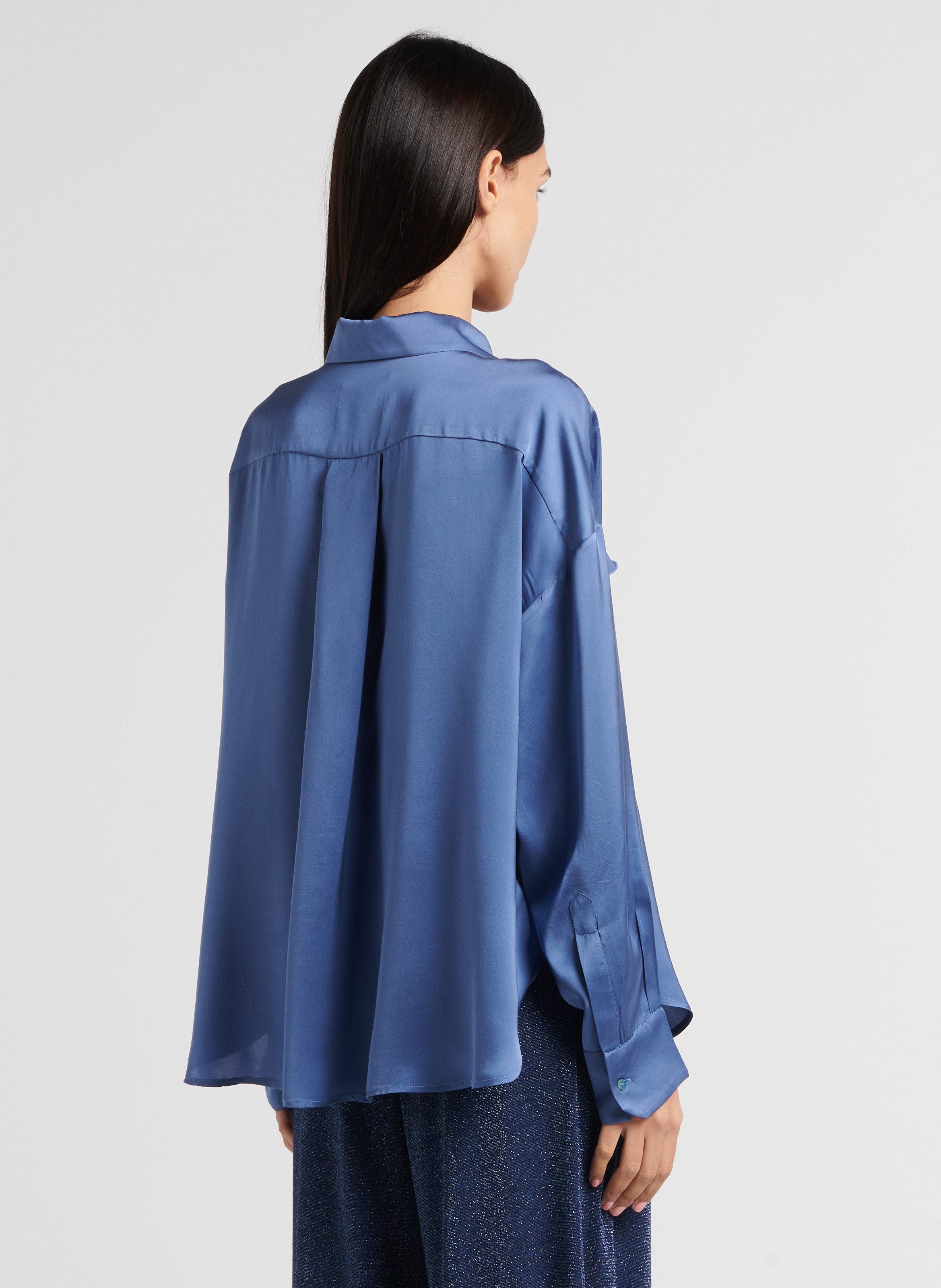 Chemise droite à volants en soie MOMONI Blanc