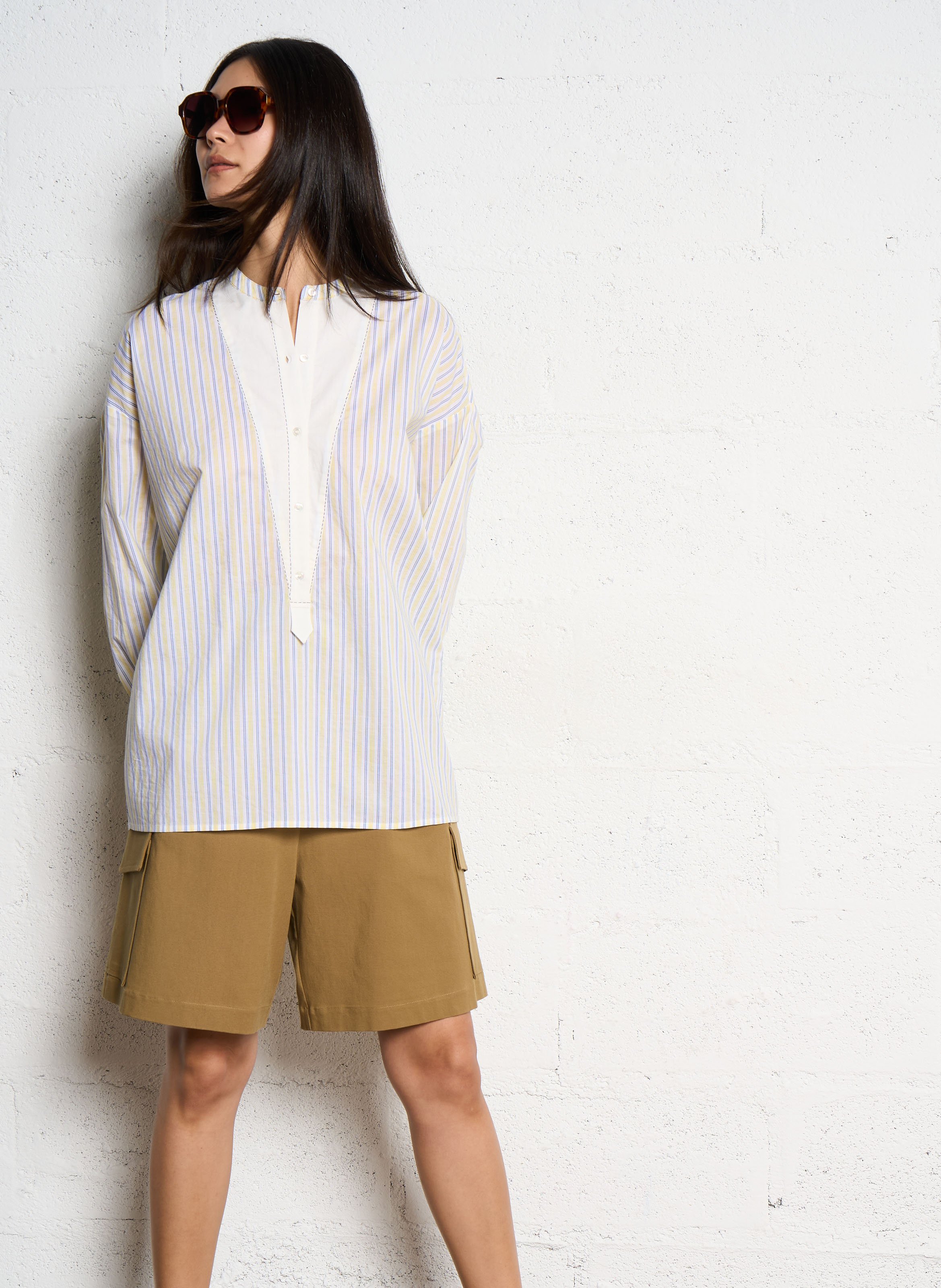 Loose-fit striped cotton blouse V DE VINSTER Yellow