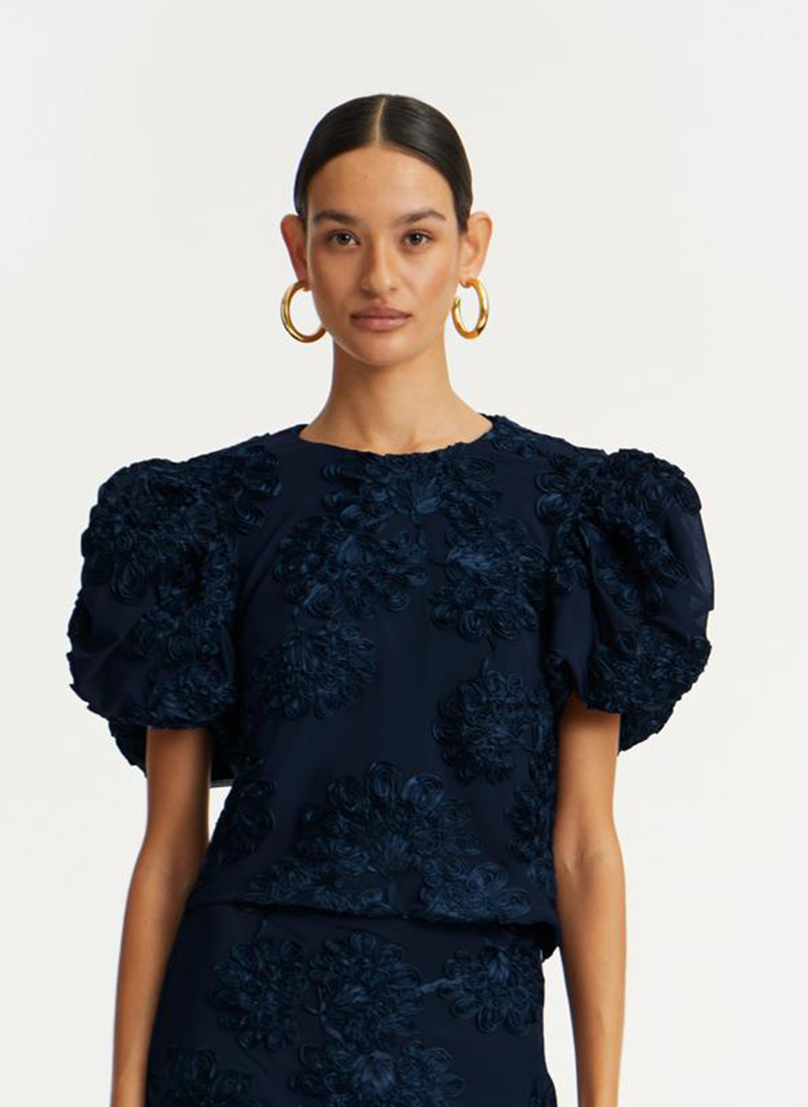 Embroidered round-neck top ROTATE Blue