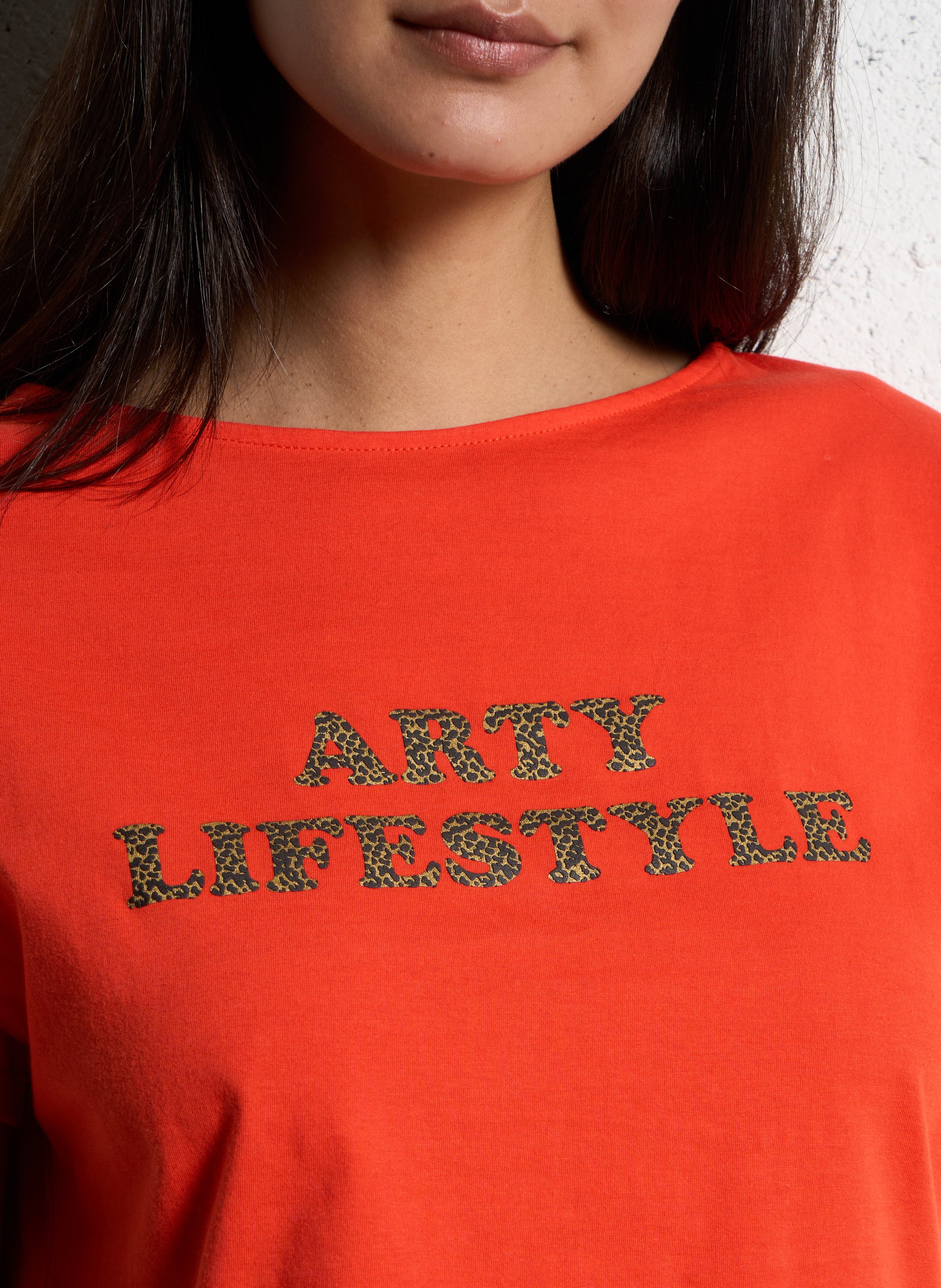 Tee-shirt col rond en coton  ONE STEP Orange