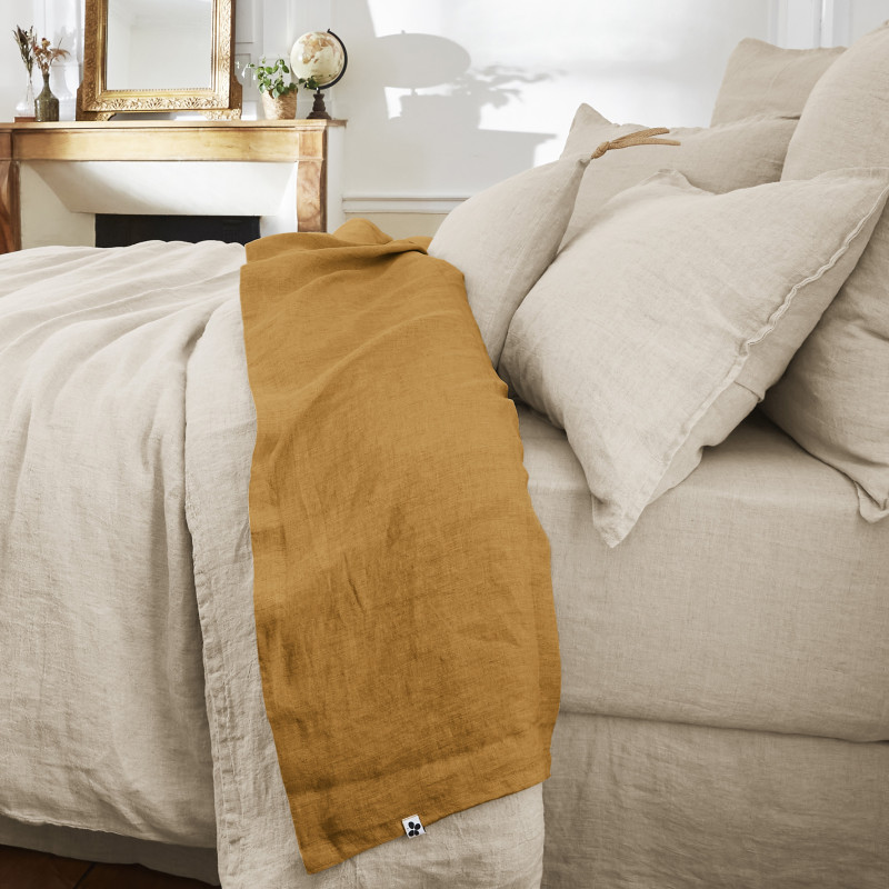 Flat sheet "soline" in washed linen, all sizes L'EFFET PAPILLON