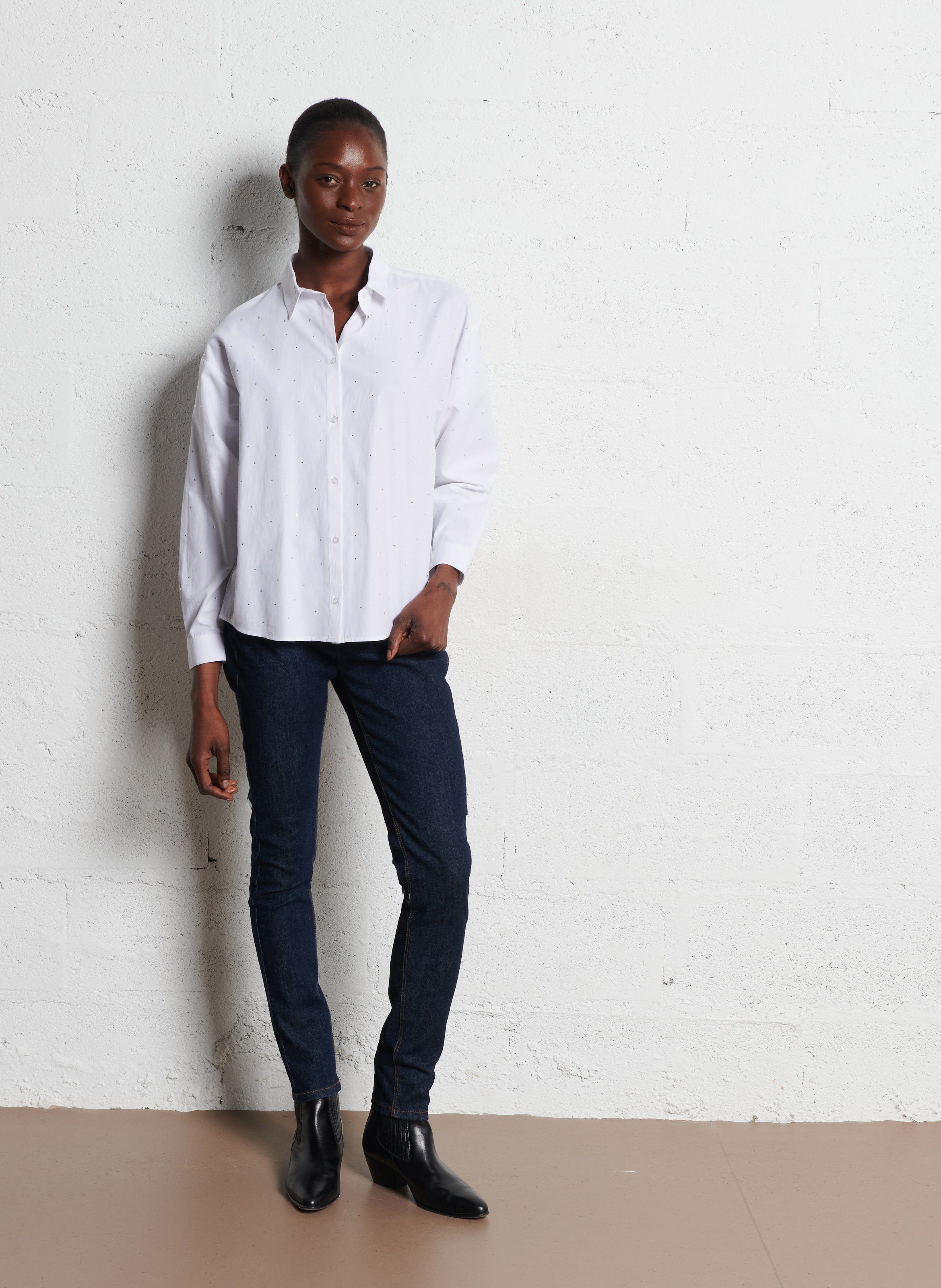 Cotton and jersey shirt ONE STEP White