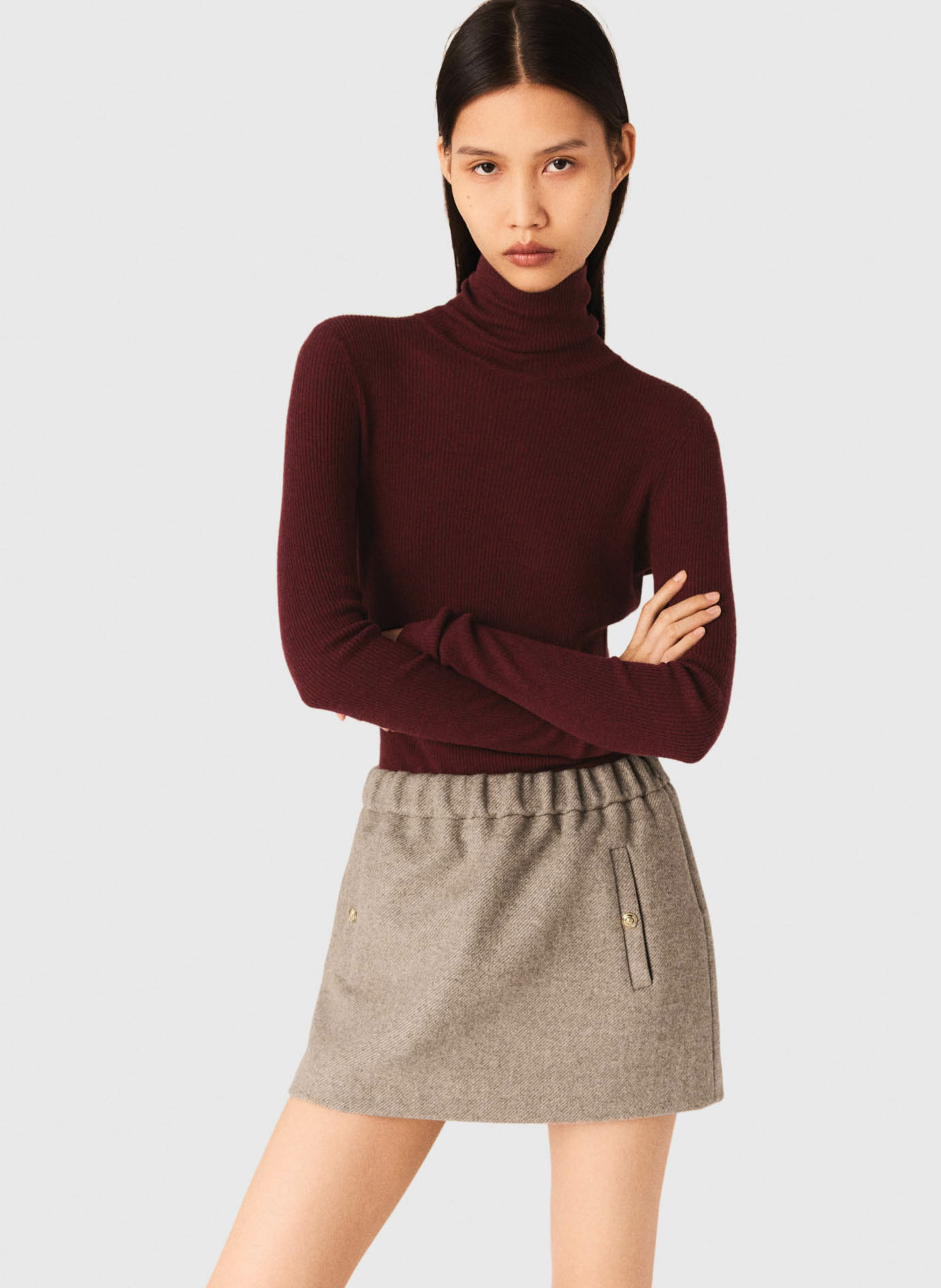 Pull col montant en laine mélangée MAJE Rouge