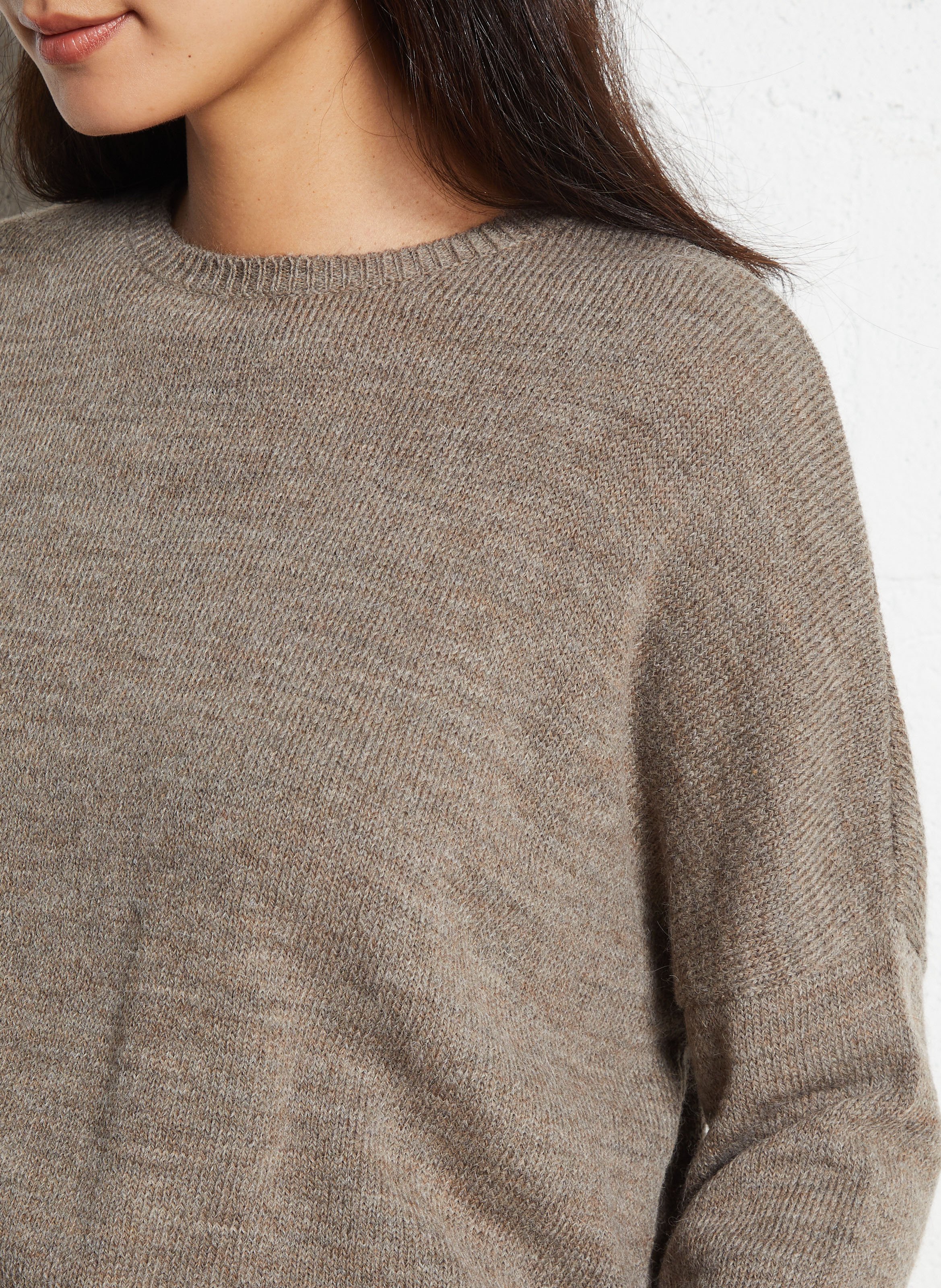 Pull oversize col rond en alpaga mélangé  MASSCOB Marron