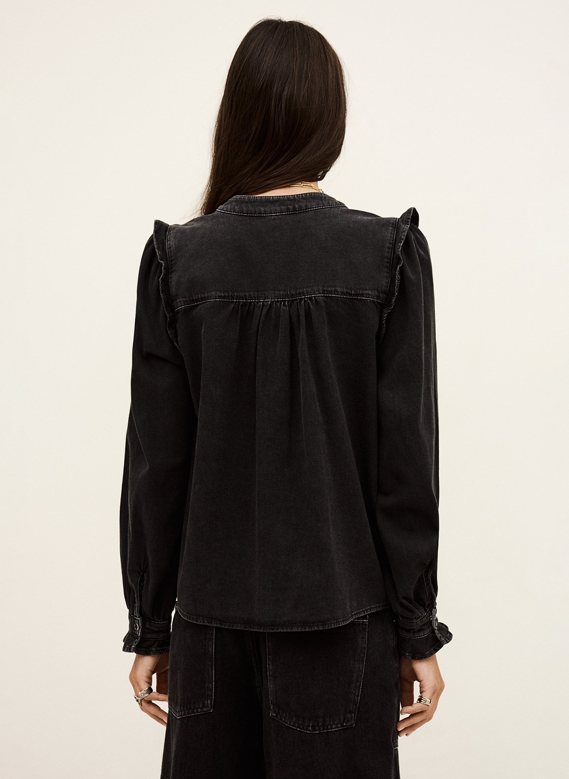 Blouse met ronde hals | katoenblend BA&SH Zwart