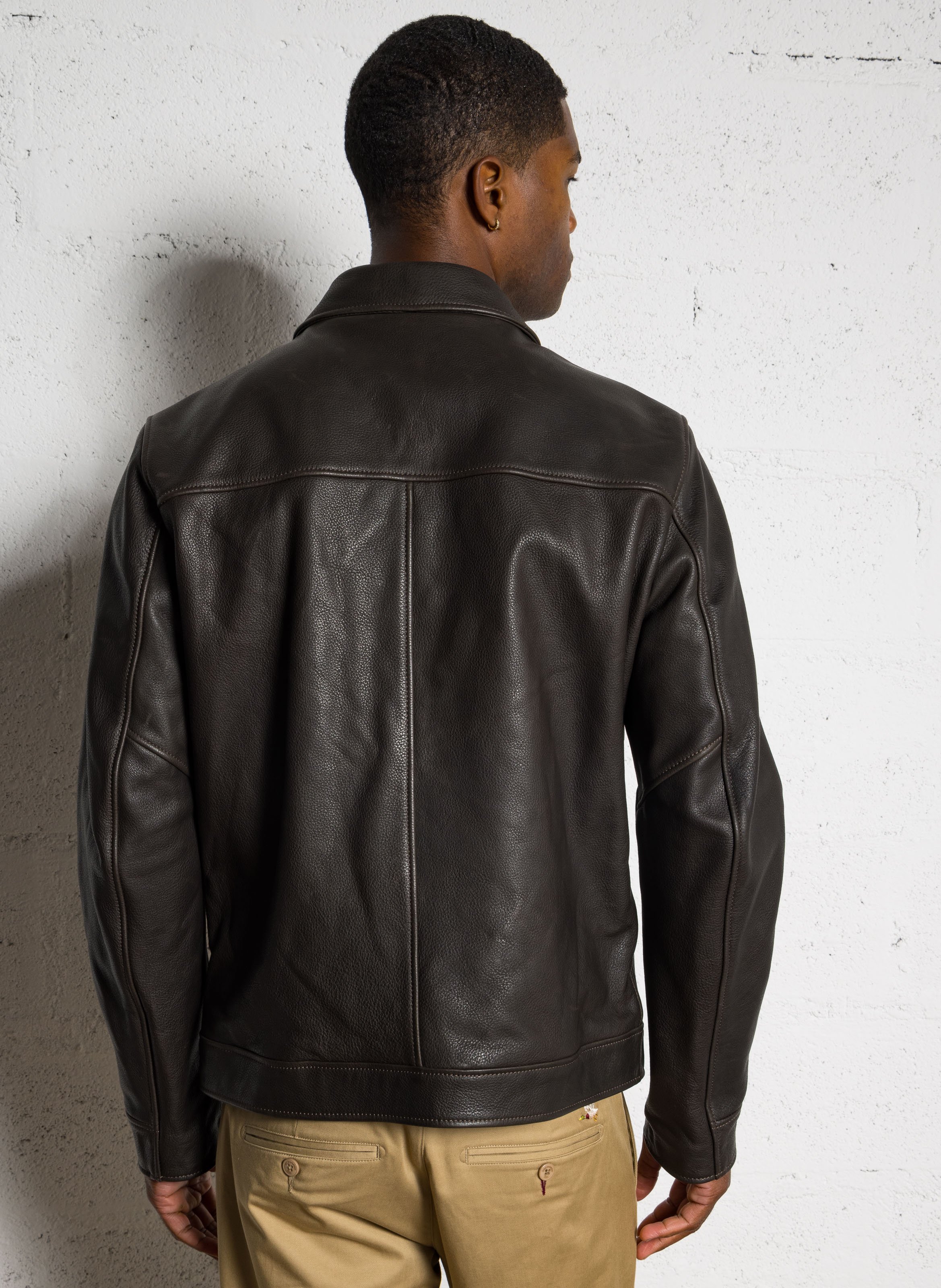 Blouson droit col classique en cuir CHEVIGNON Marron