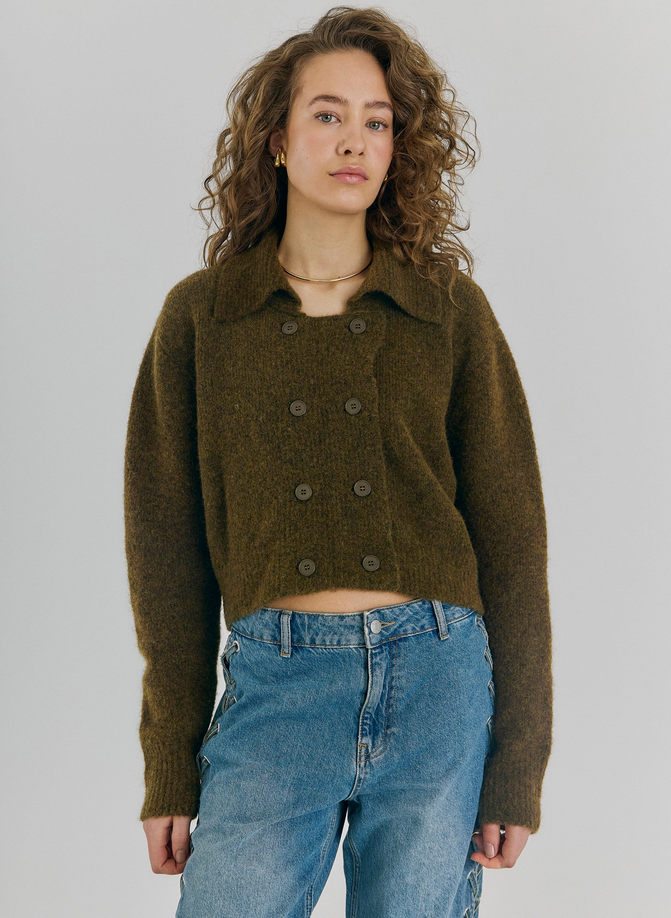 Short oversized wool blend vest NORR Green