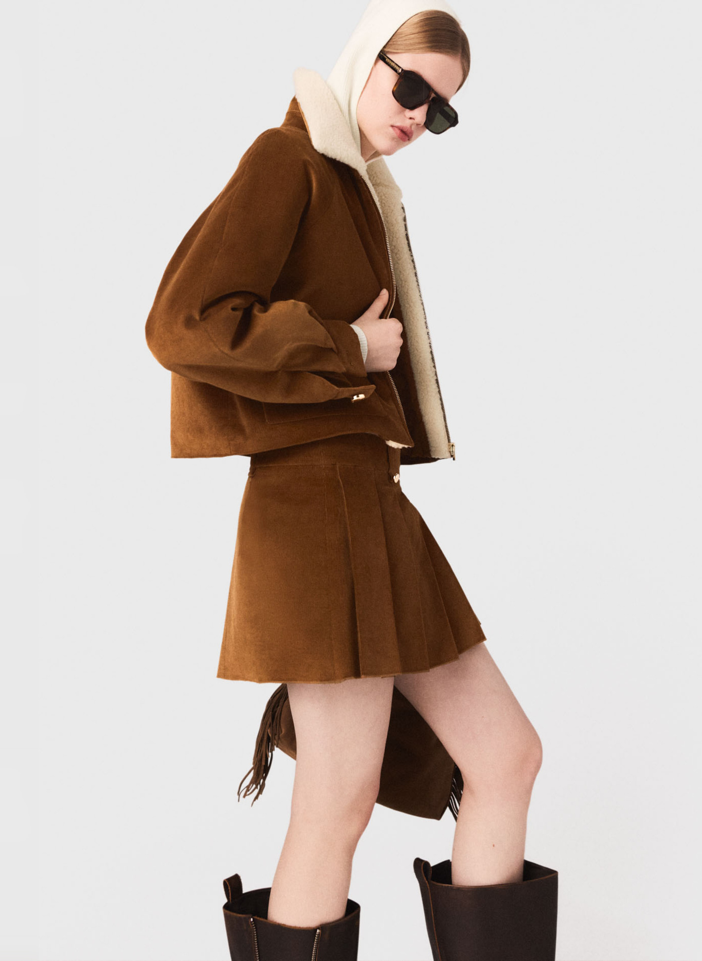 Veste courte droite zippée MAJE Marron