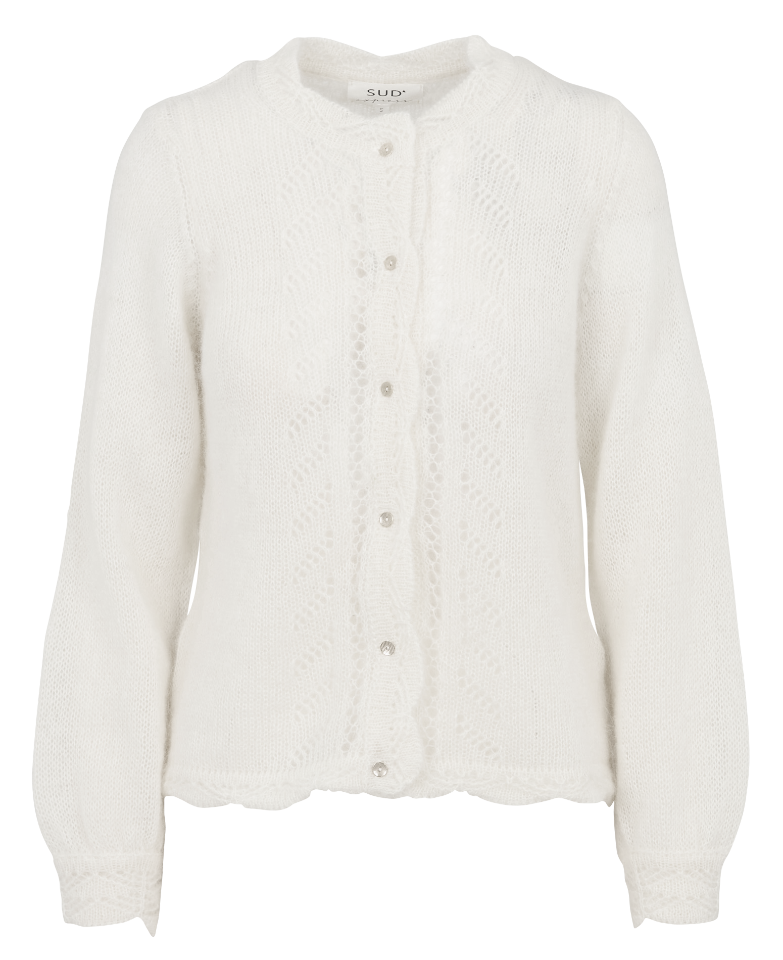 Gilet droit col rond ajouré en mohair et alpaga mélangés SUD EXPRESS Blanc