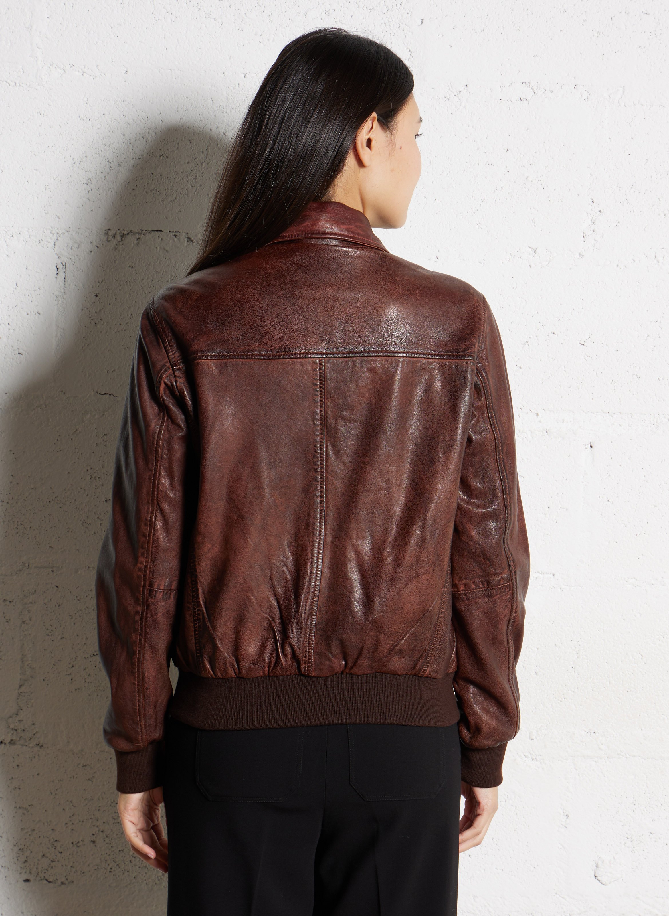 Straight leather jacket with distressed effect MAISON 123 Red