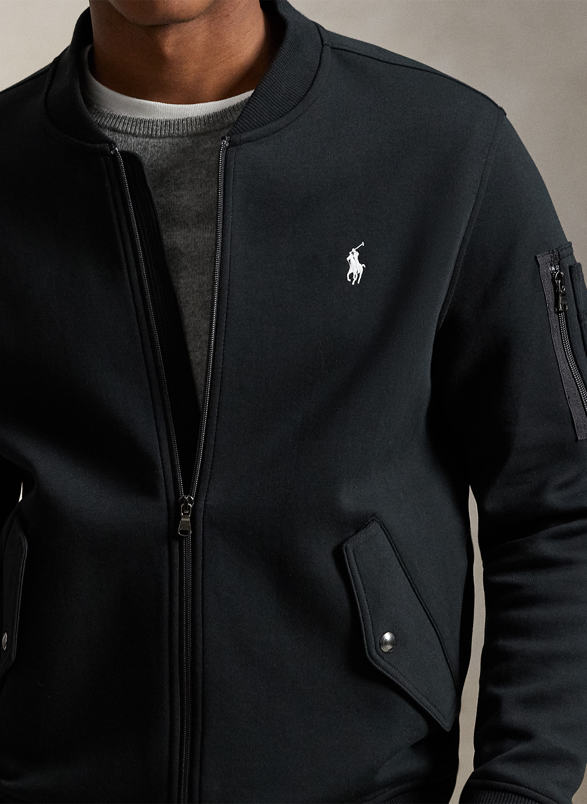 Round-neck cotton-blend jacket POLO RALPH LAUREN Black