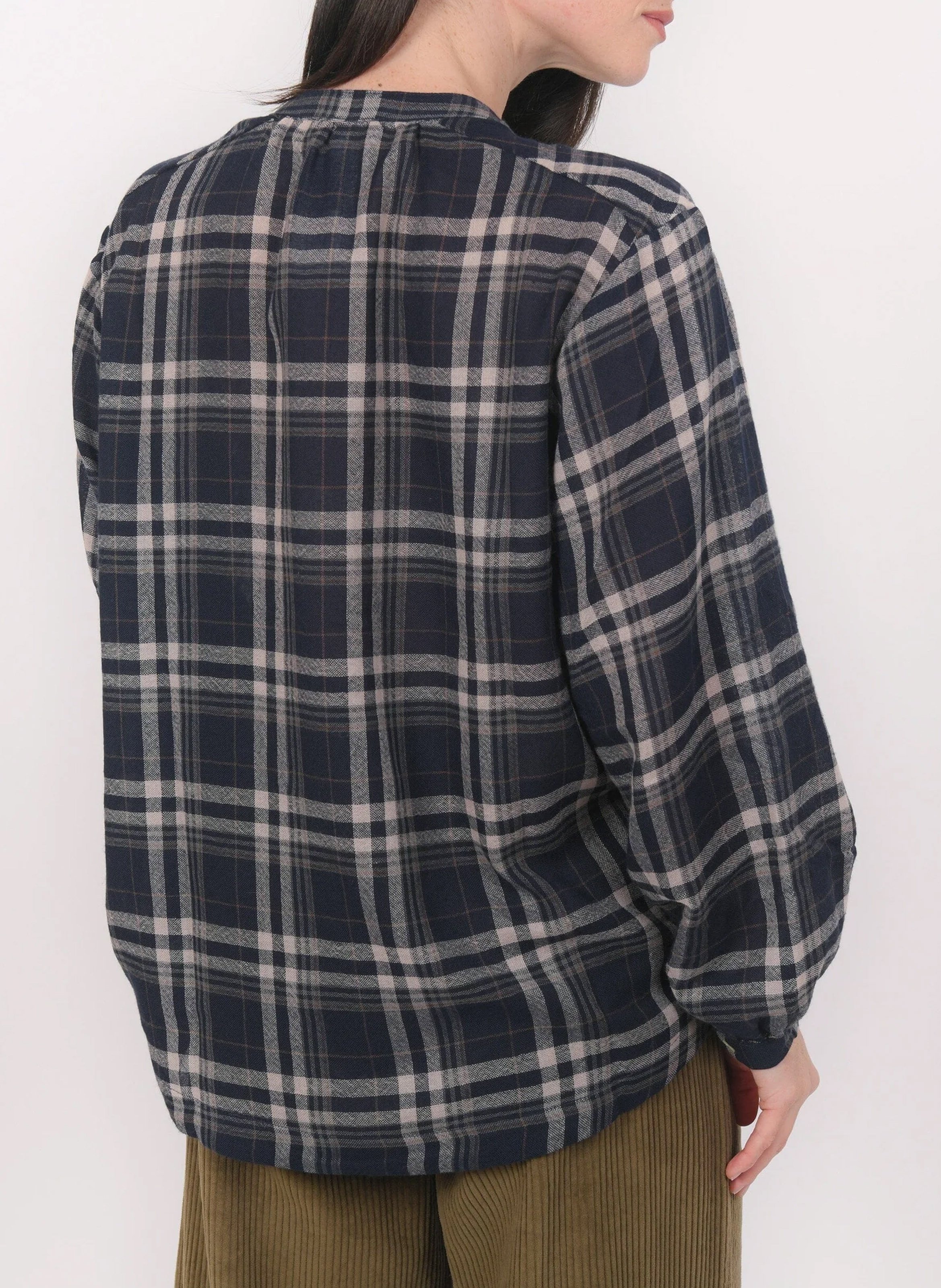 Oversized Mao collar plaid shirt Blue