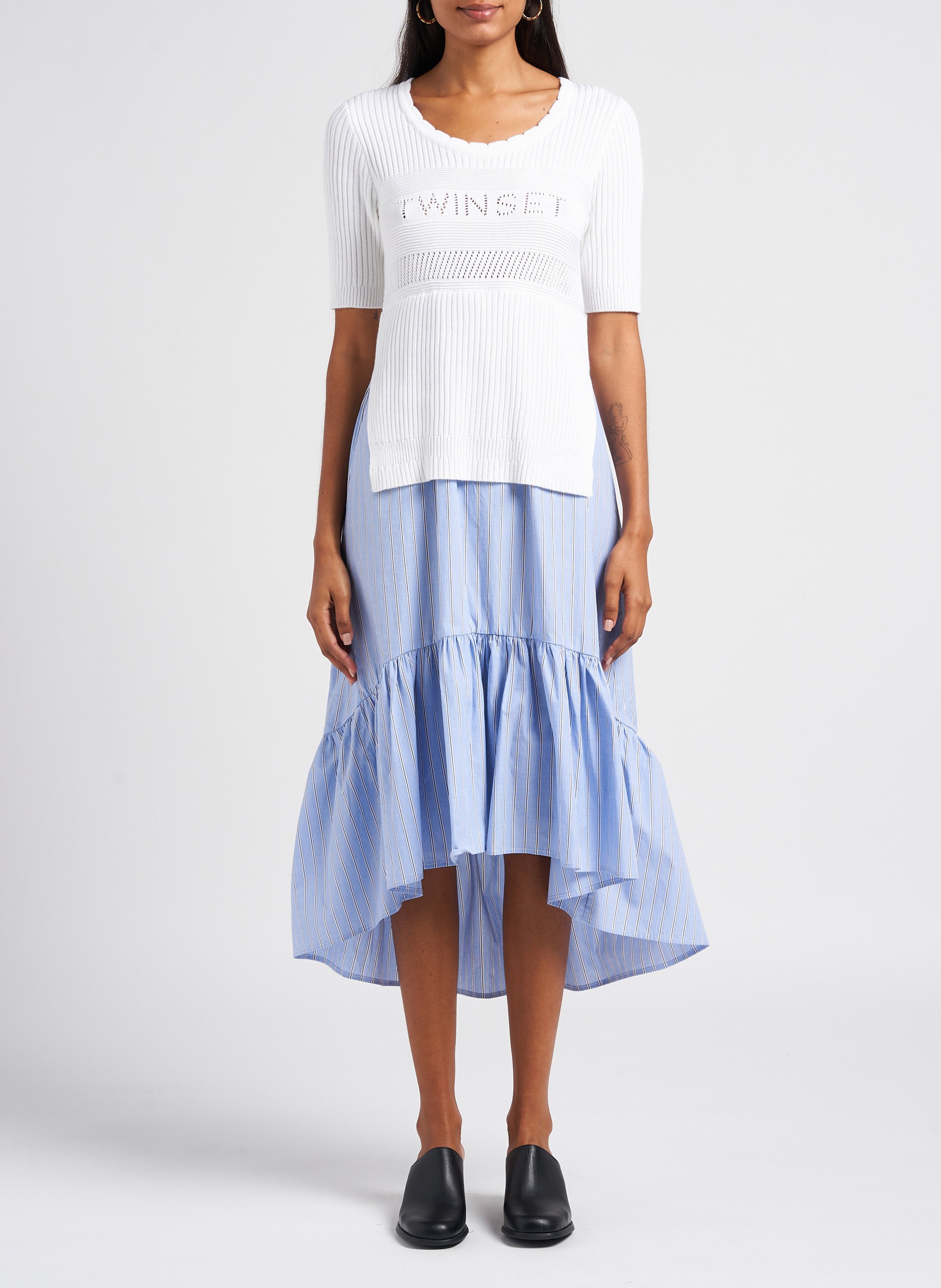 Cotton-blend midi dress TWINSET White