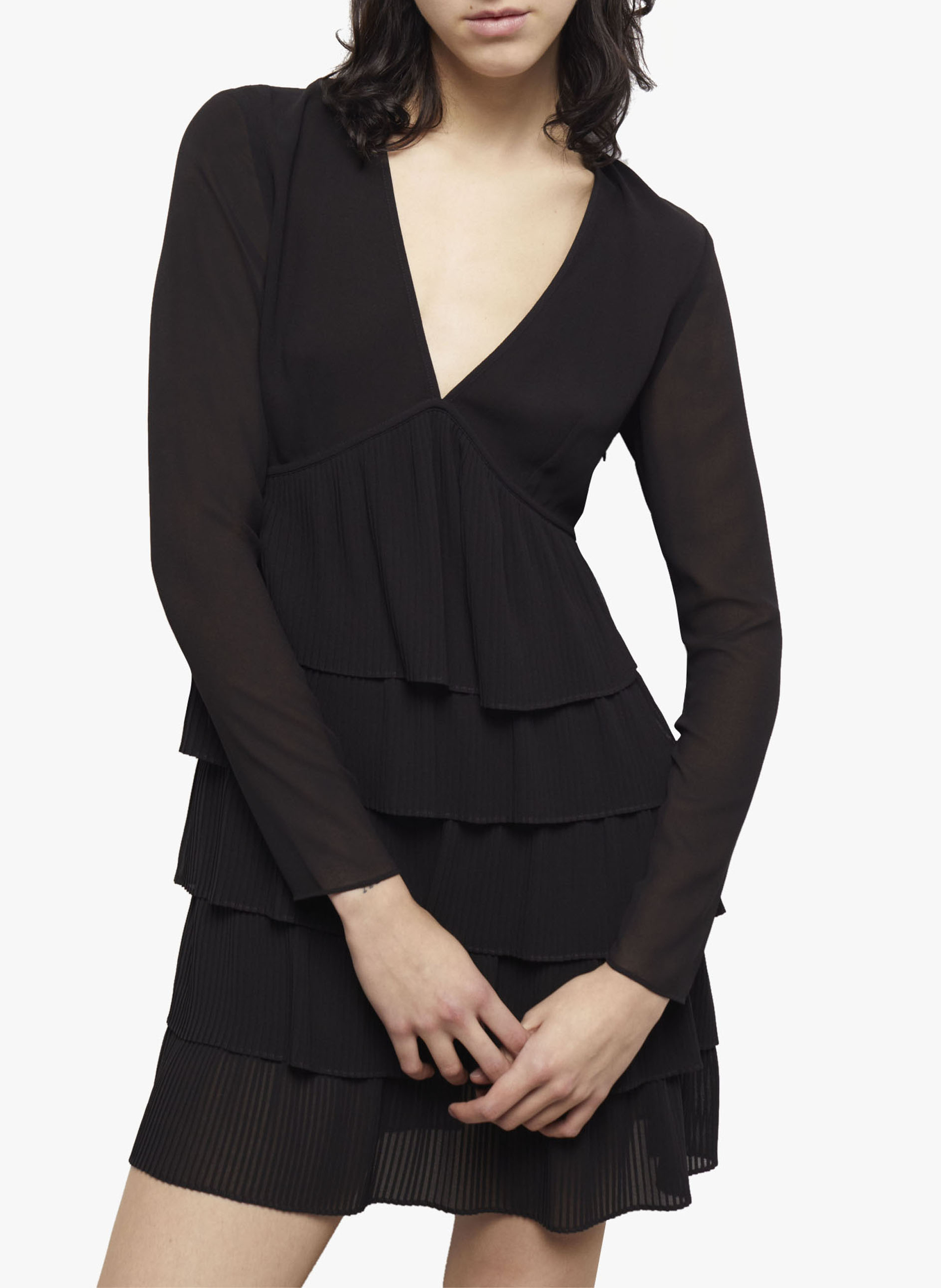 Korte jurk met V-hals en volants THE KOOPLES Zwart