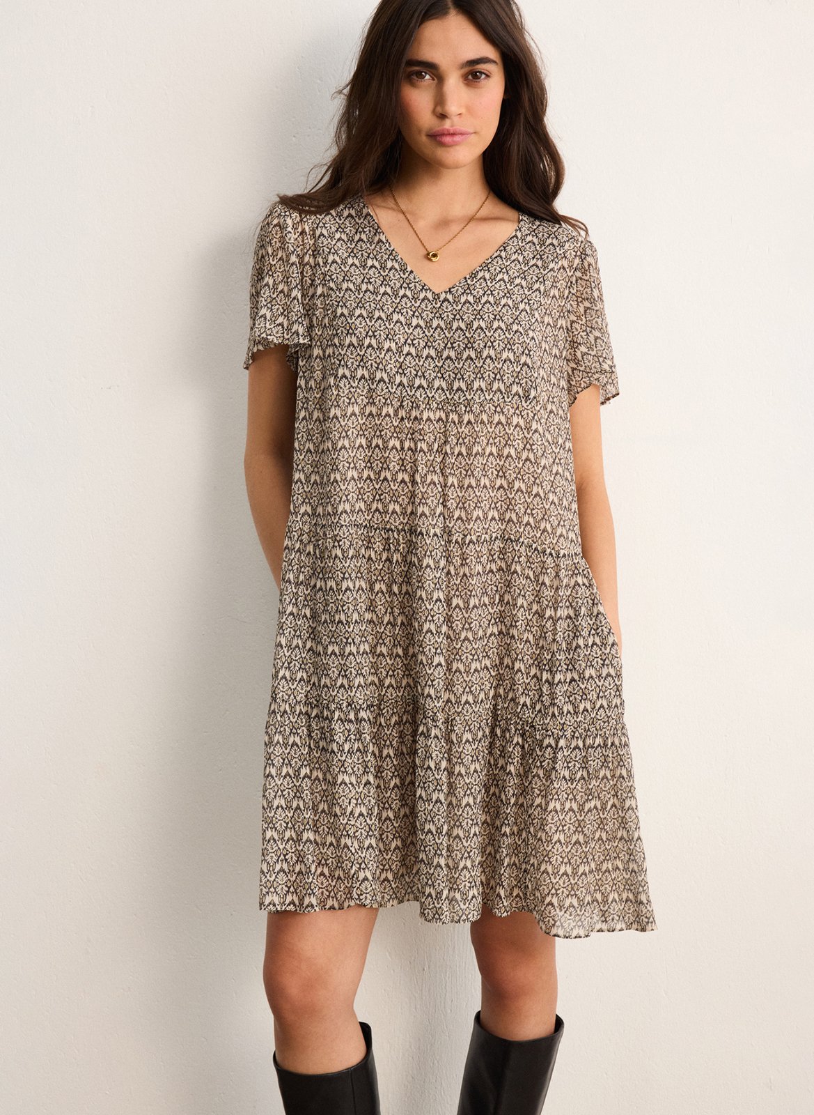 Kurzkleid aus Viskose-Mix PABLO Beige